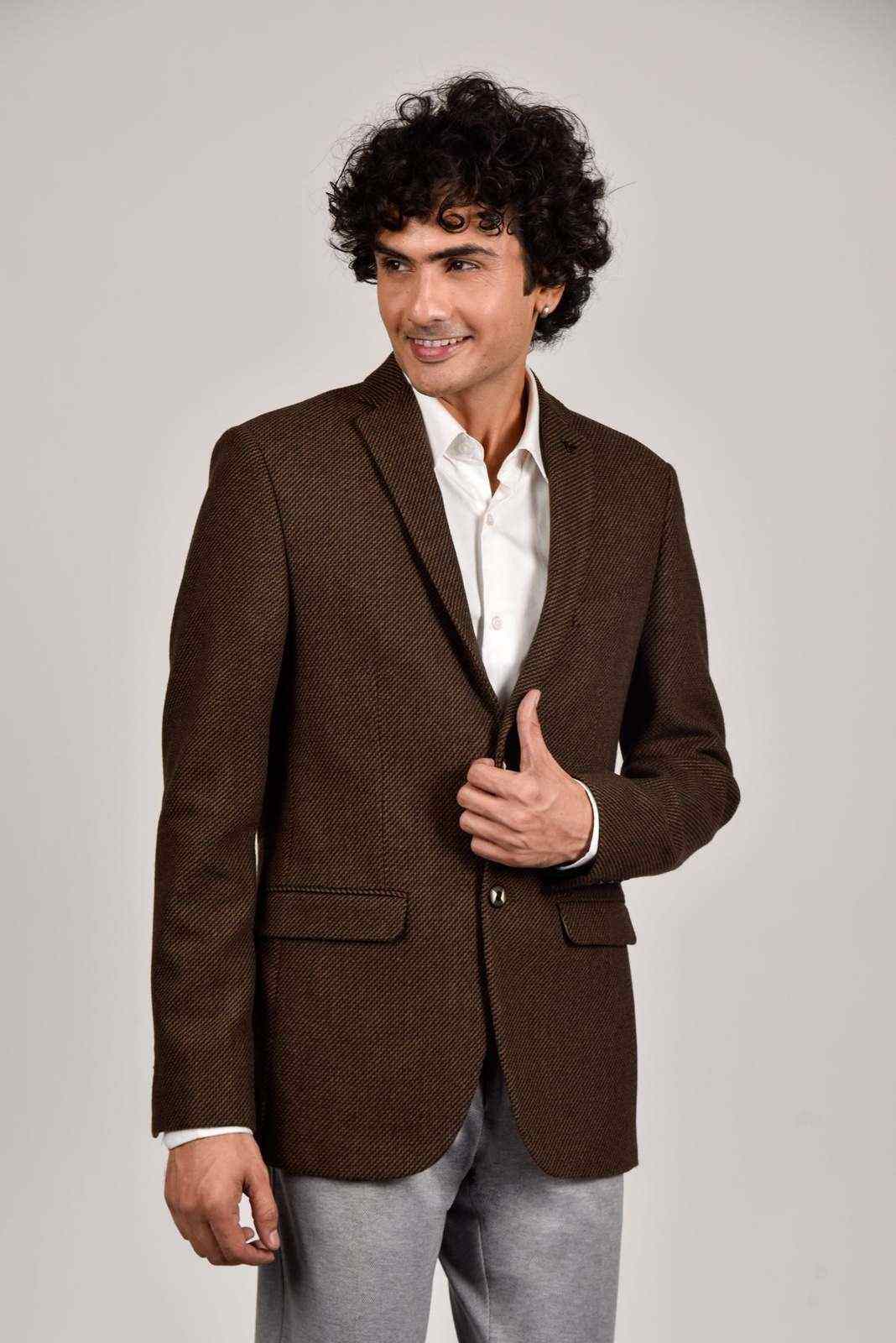 Brown Tweed Woven Blazer house-of-united