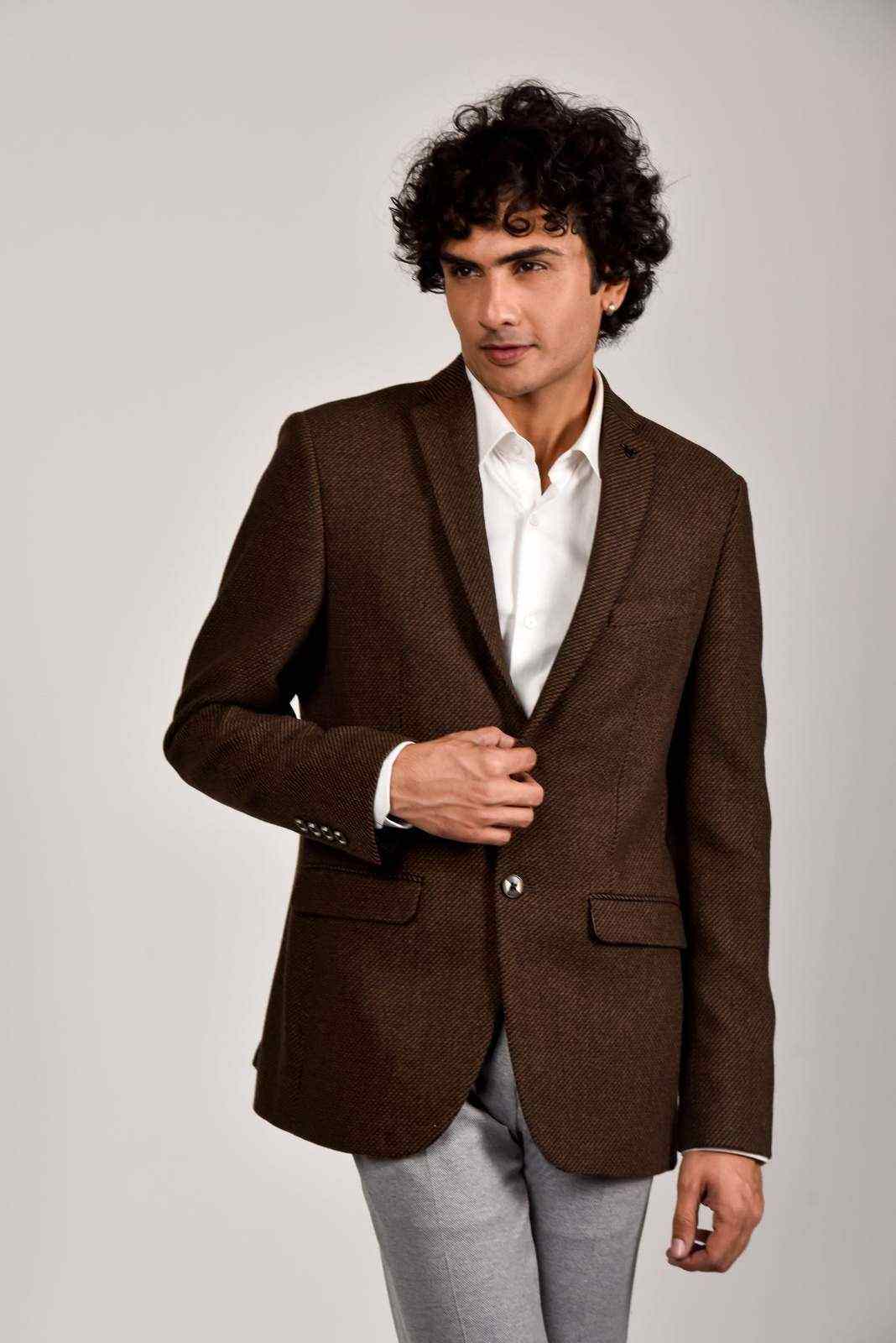Brown Tweed Woven Blazer house-of-united