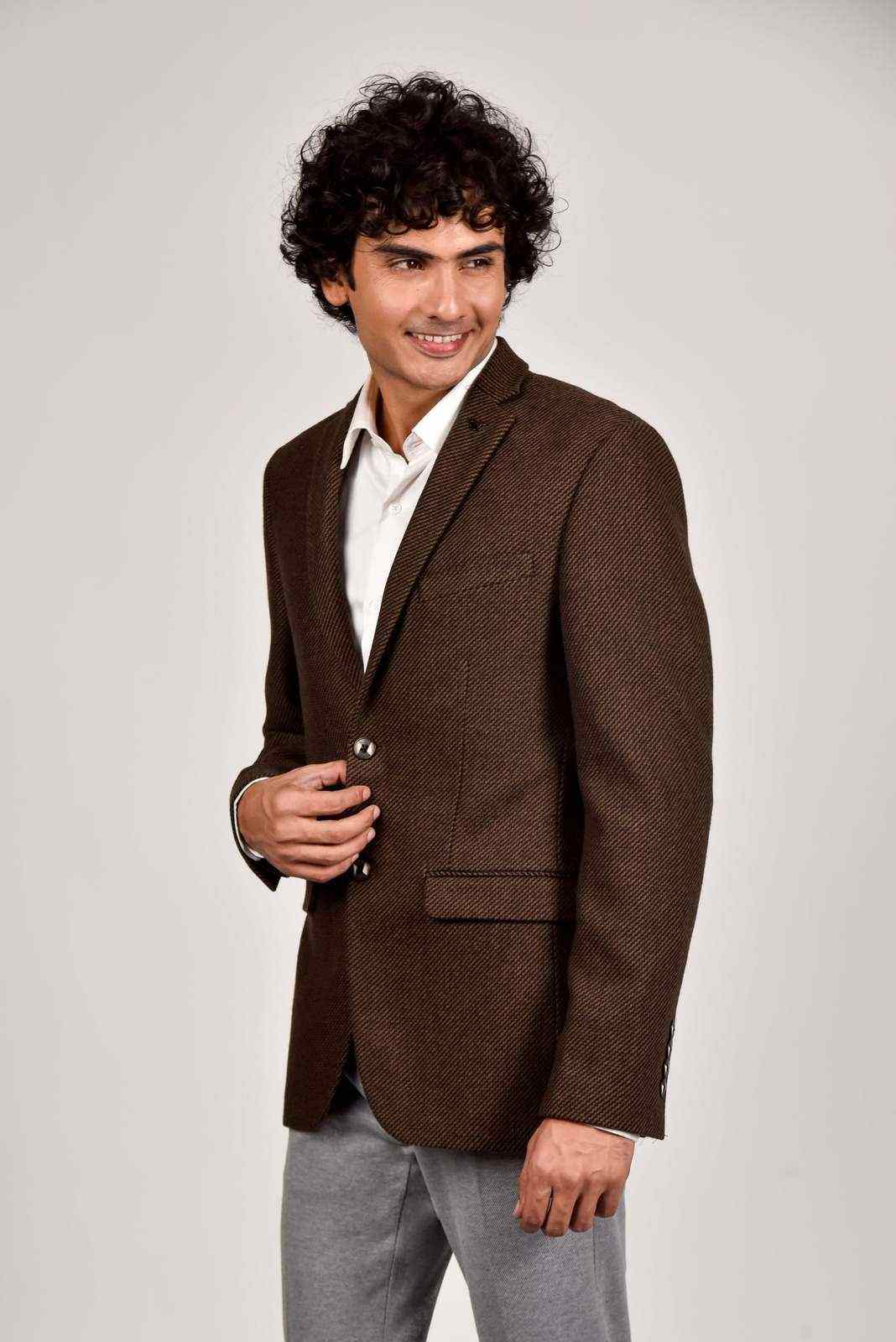 Brown Tweed Woven Blazer house-of-united