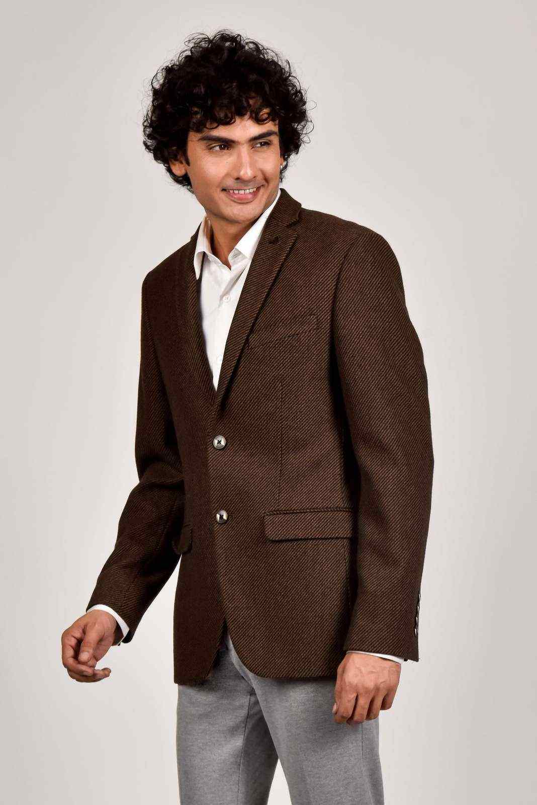 Brown Tweed Woven Blazer house-of-united