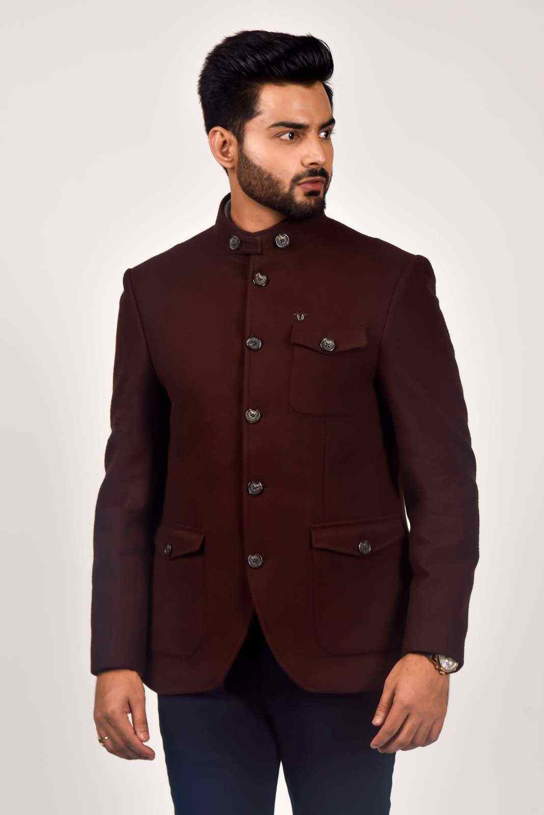 Brown Tweed Woven Blazer For Wedding's house-of-united