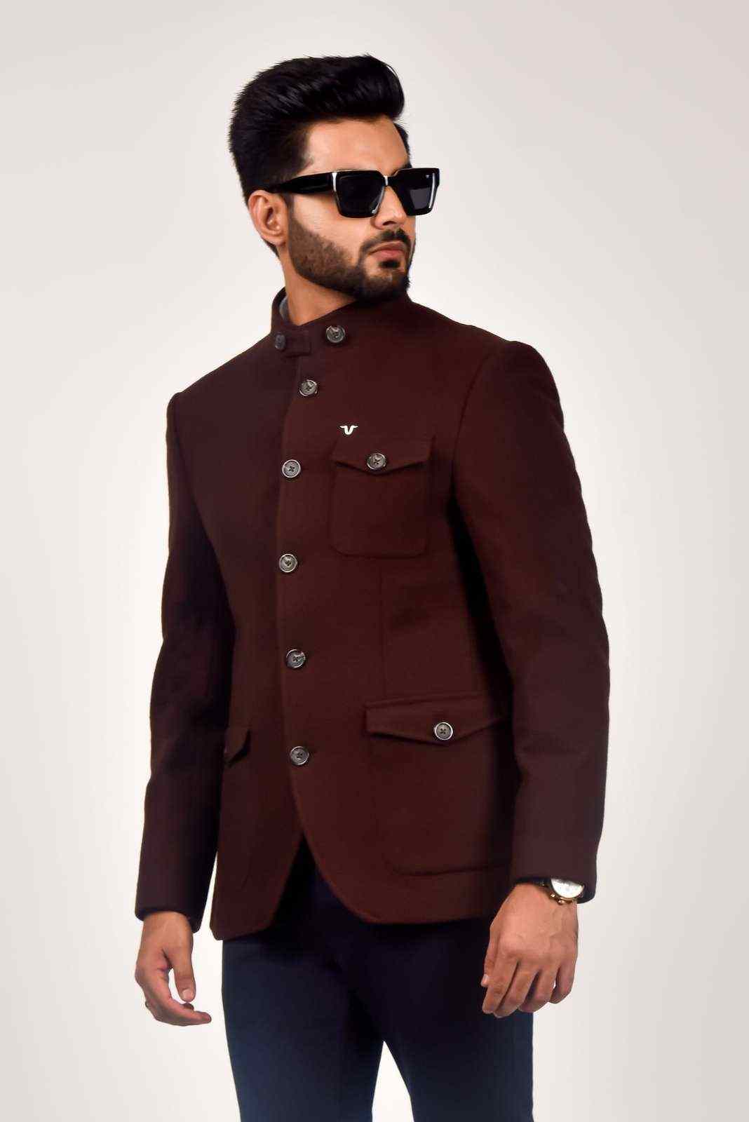 Brown Tweed Woven Blazer For Wedding's house-of-united
