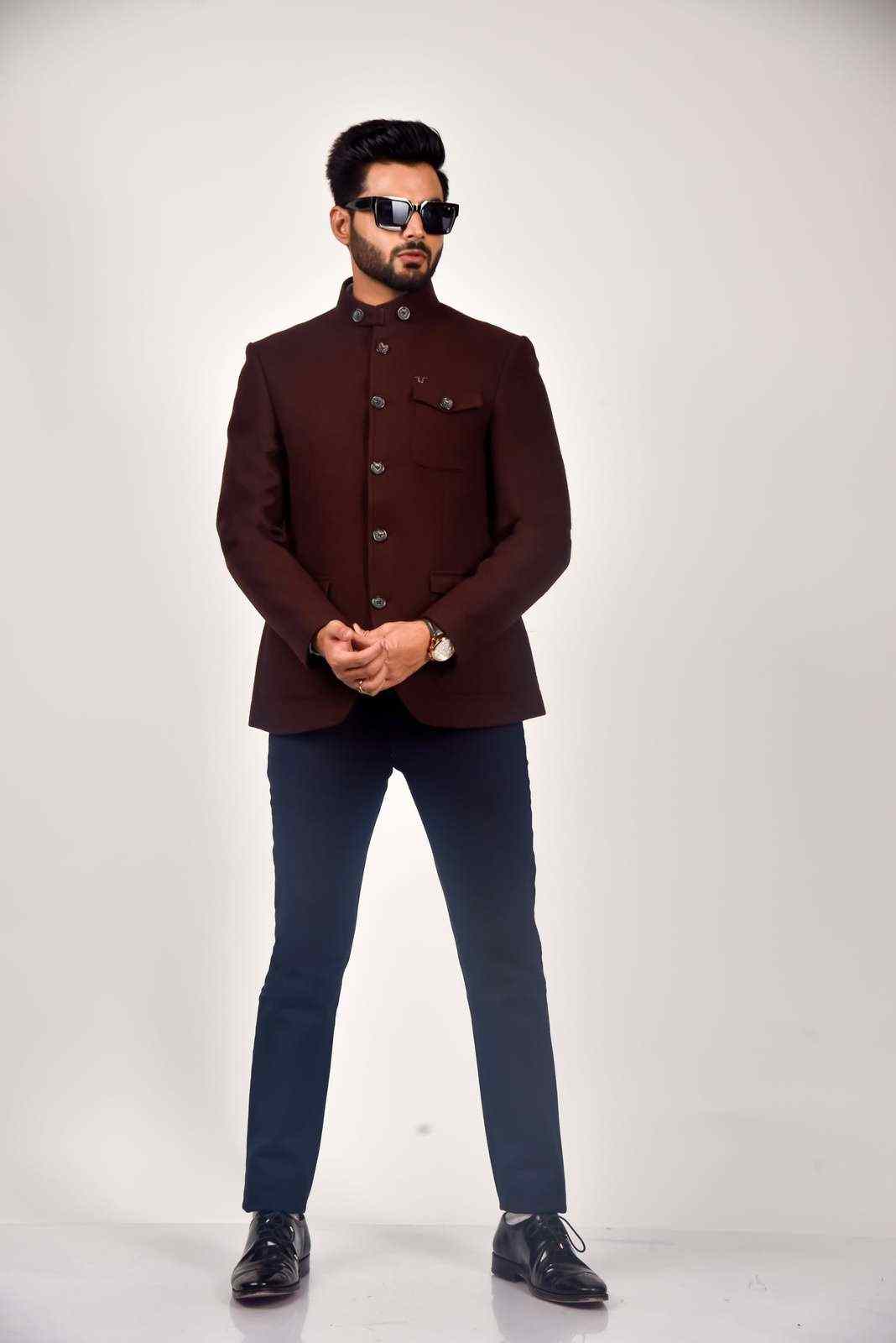 Brown Tweed Woven Blazer For Wedding's house-of-united