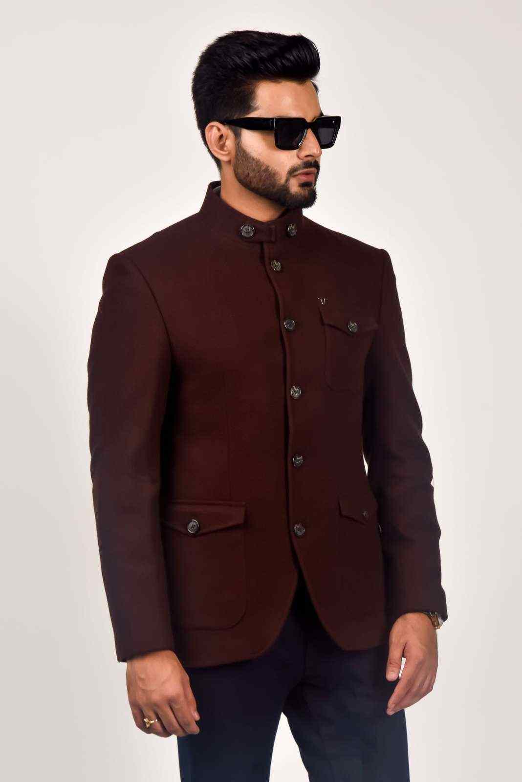 Brown Tweed Woven Blazer For Wedding's house-of-united