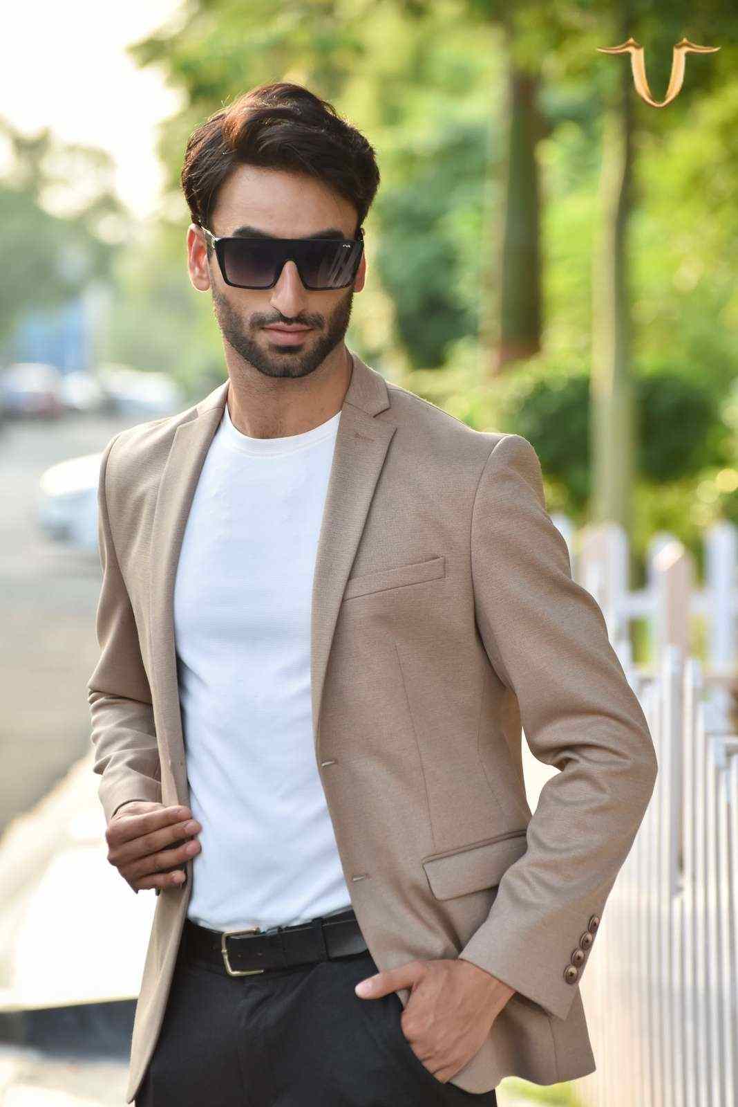 Camel Twill Knitted Blazer house-of-united