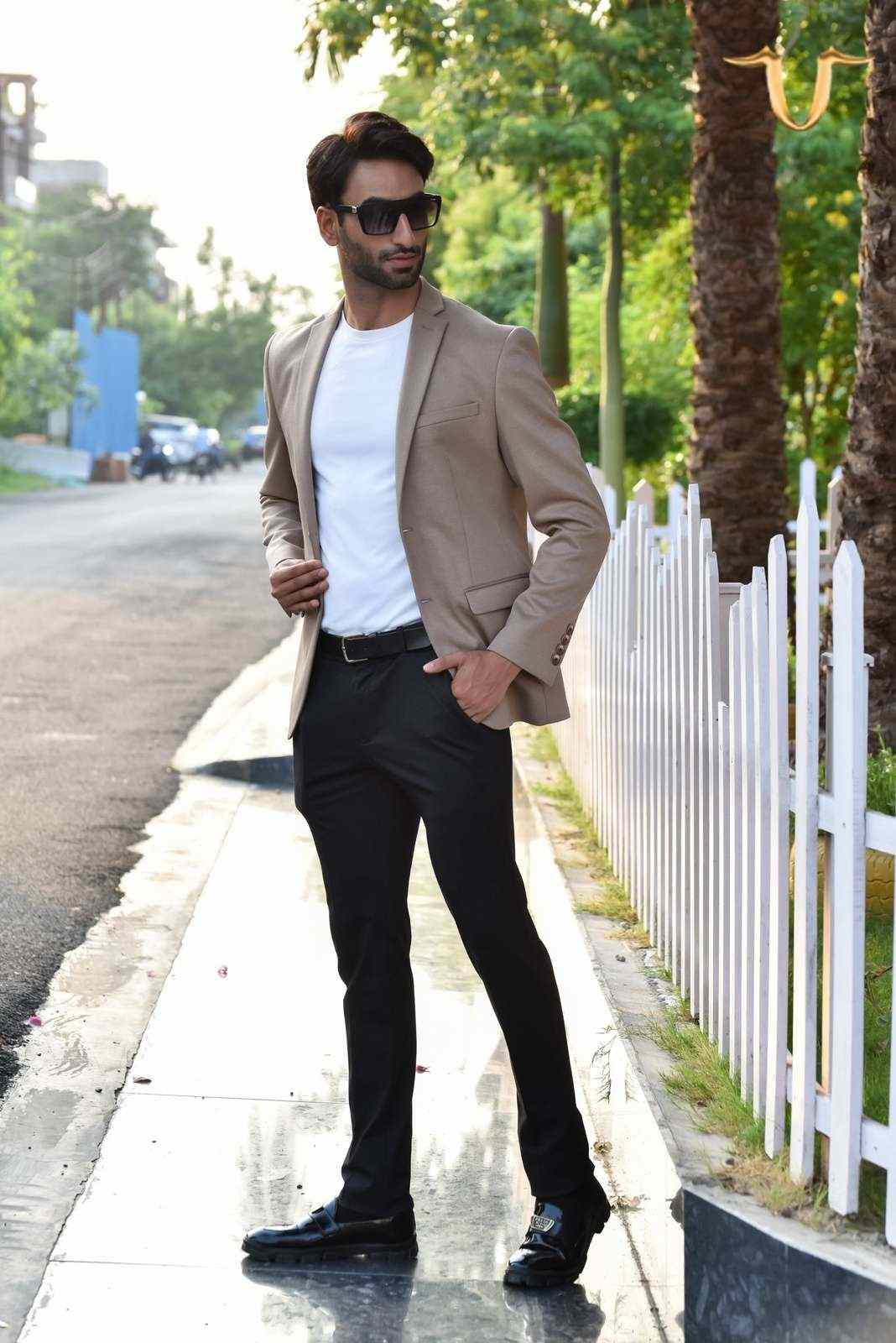 Camel Twill Knitted Blazer house-of-united