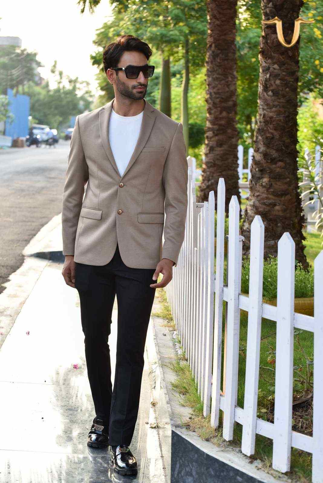 Camel Twill Knitted Blazer house-of-united