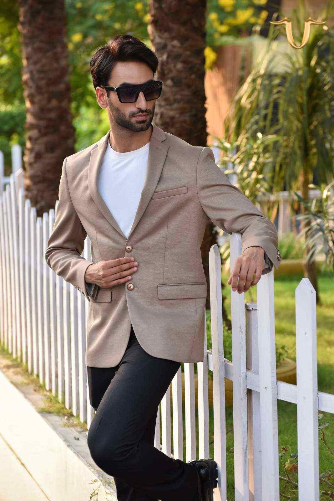 Camel Twill Knitted Blazer house-of-united