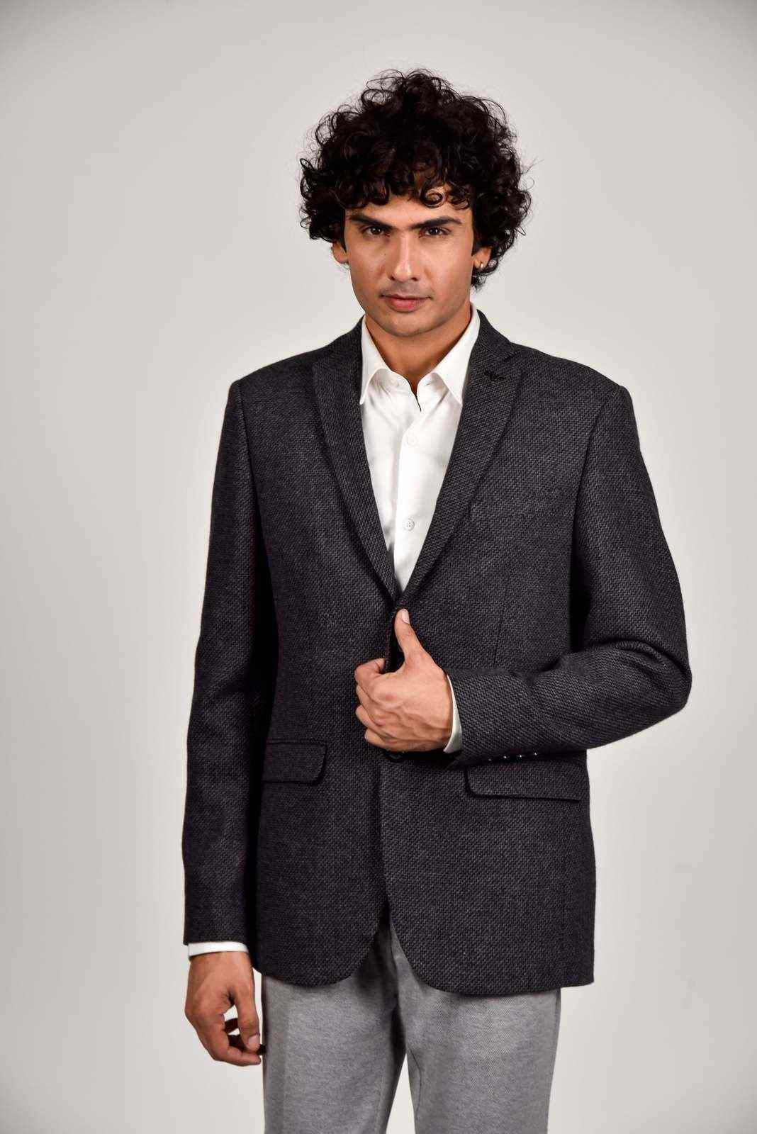 Charcoal Tweed Woven Blazer house-of-united