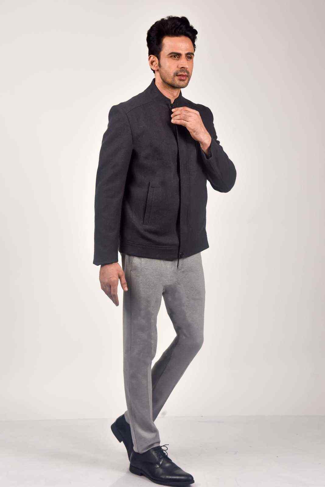 Charcoal Tweed Zipper Jacket house-of-united