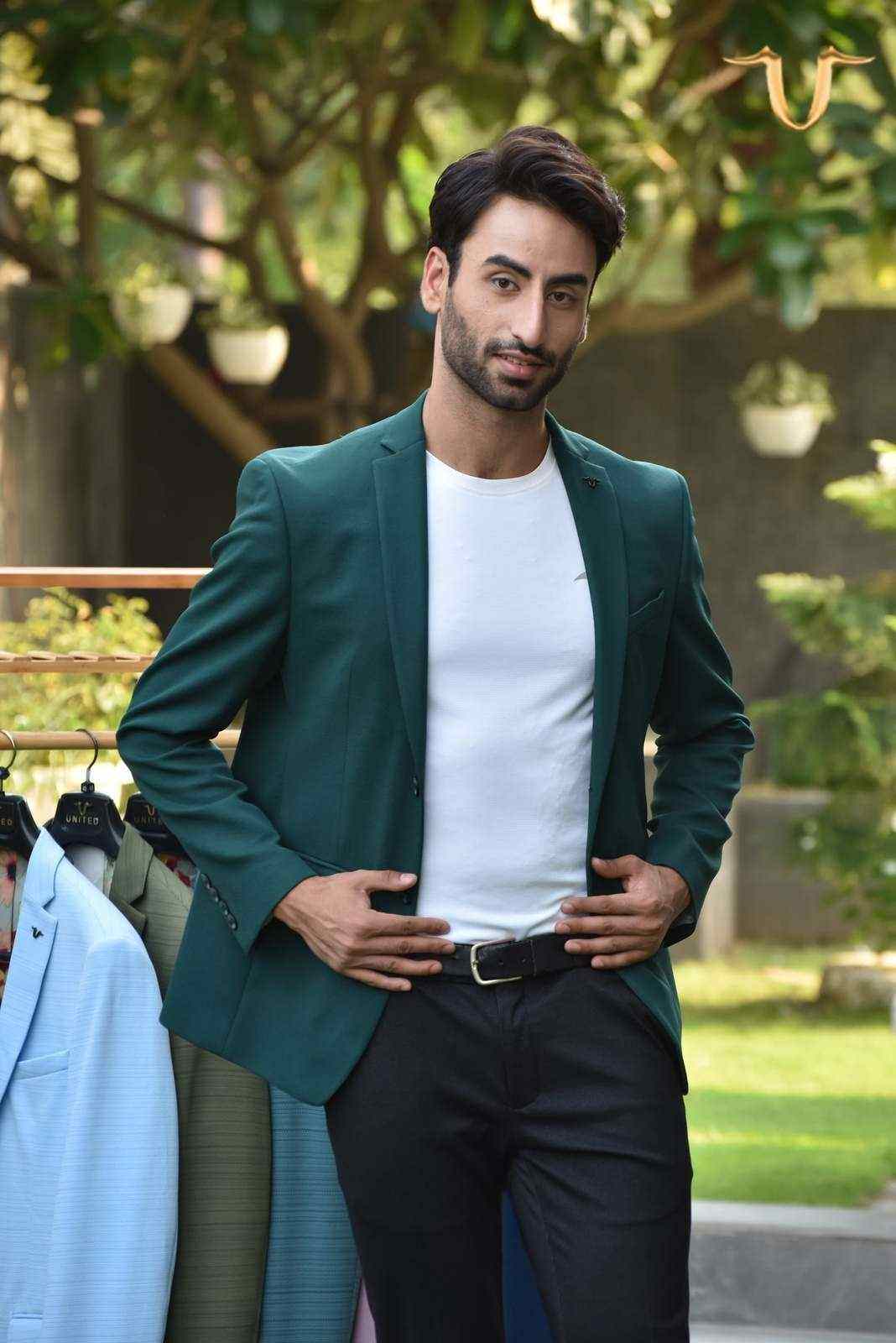 Dark Green Stretch Knitted Blazer house-of-united