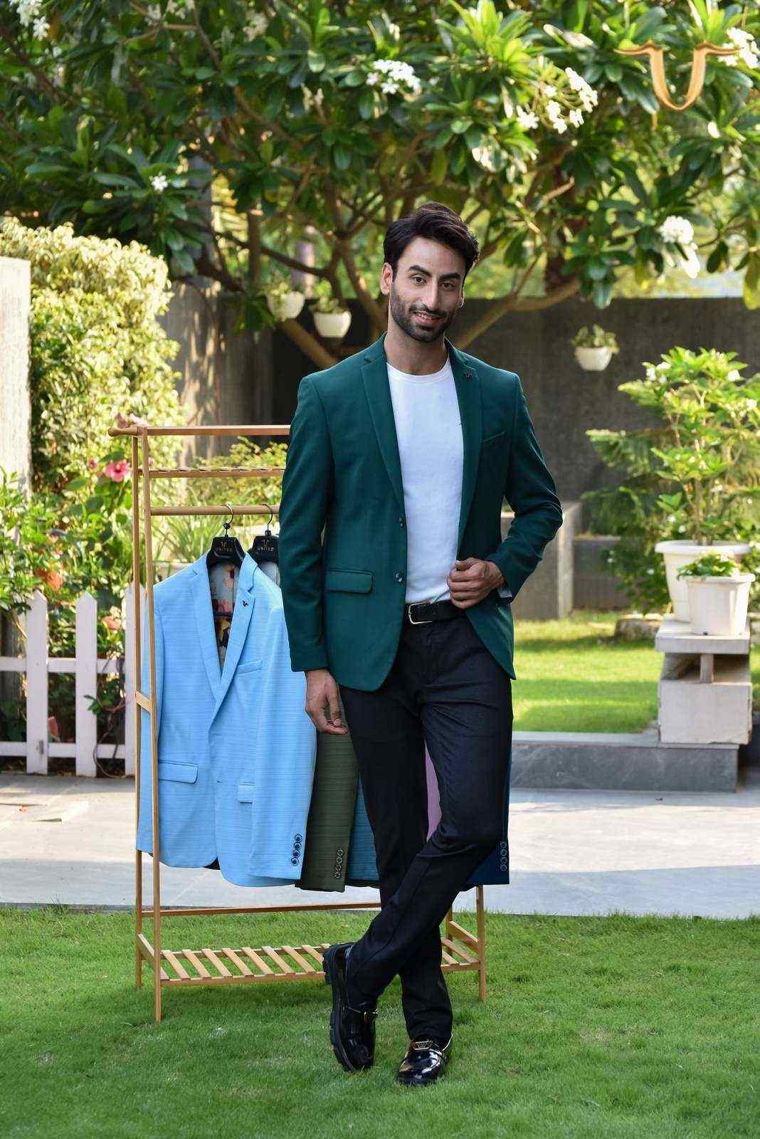 Dark Green Stretch Knitted Blazer house-of-united