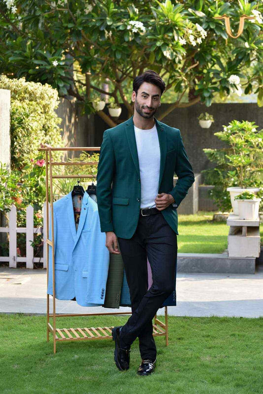 Dark Green Stretch Knitted Blazer house-of-united