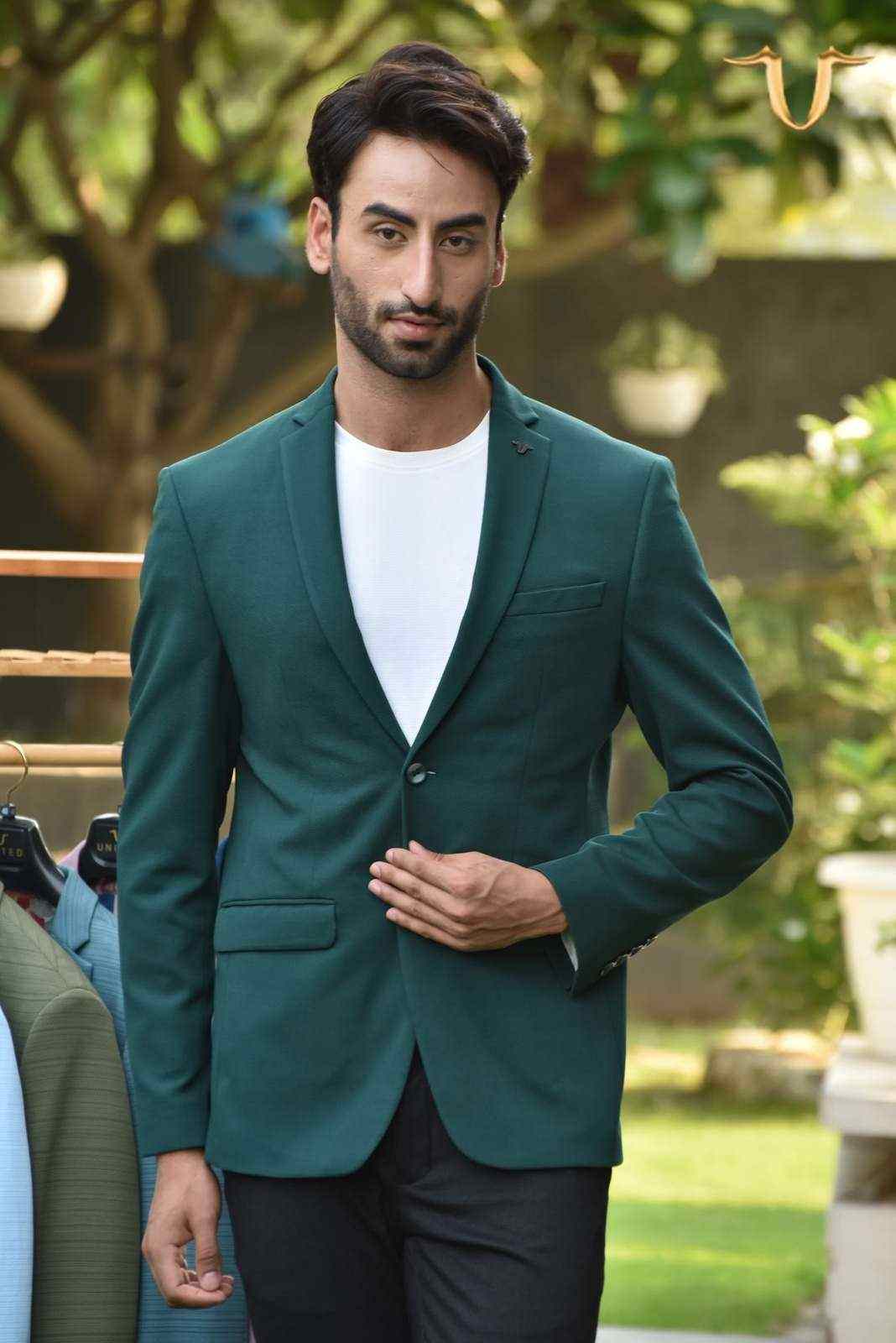 Dark Green Stretch Knitted Blazer house-of-united