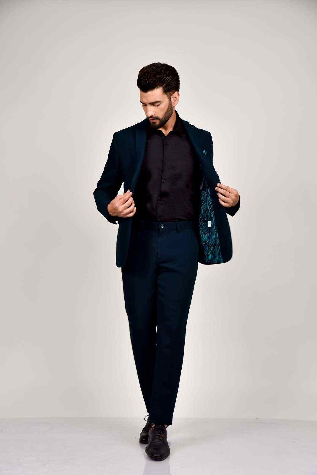 Green Knitted 2 Pc Suit With Stretch house-of-united