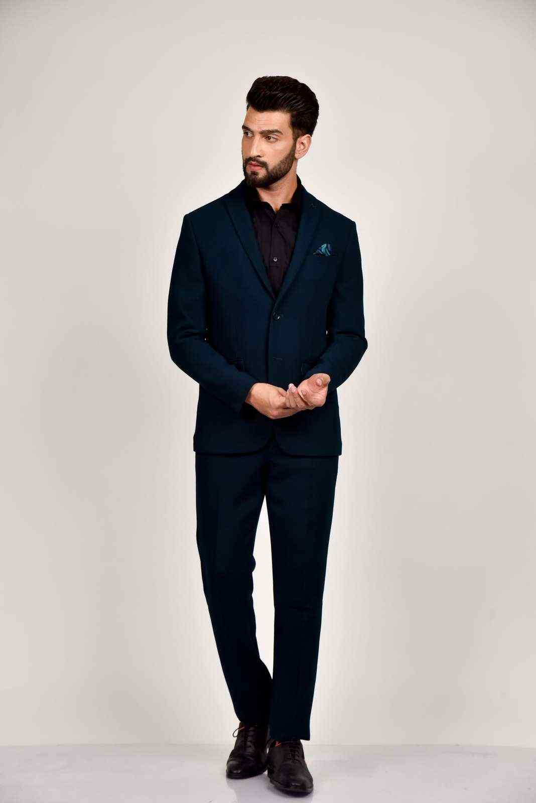 Green Knitted 2 Pc Suit With Stretch house-of-united