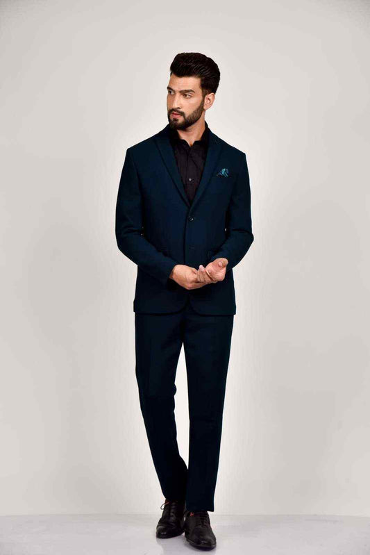 Green Knitted 2 Pc Suit With Stretch house-of-united
