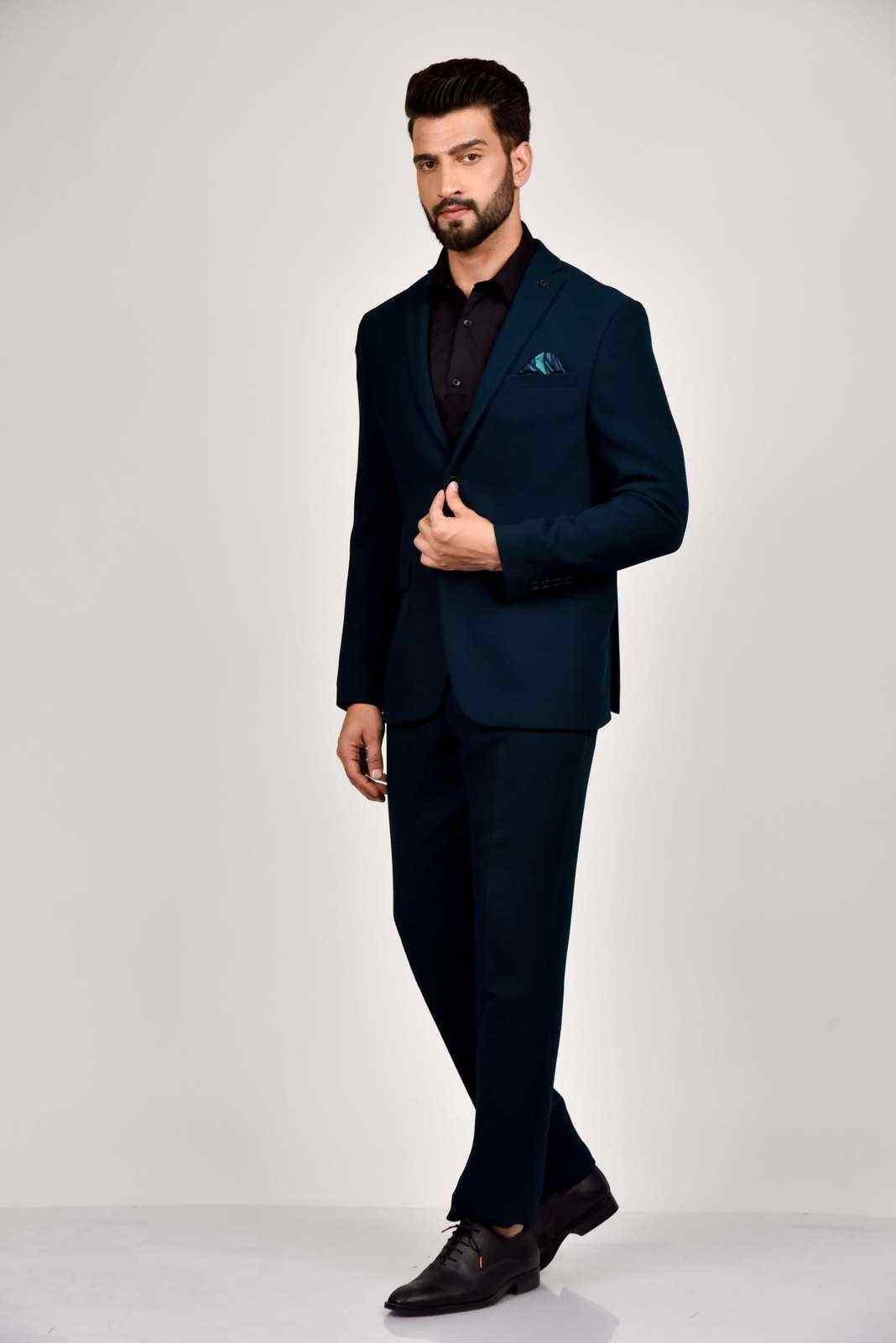 Green Knitted 2 Pc Suit With Stretch house-of-united