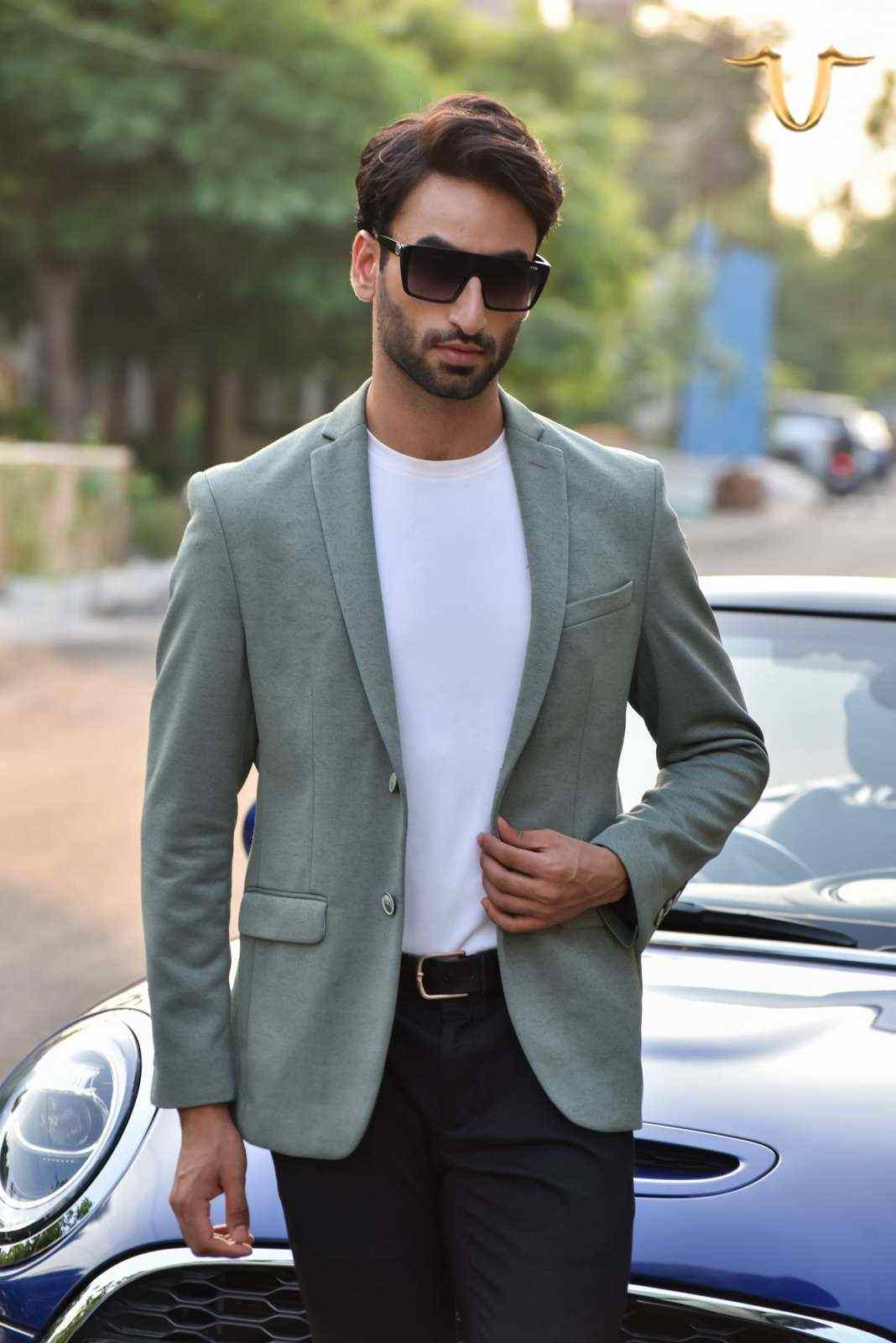 Green Twill Knitted Blazer house-of-united