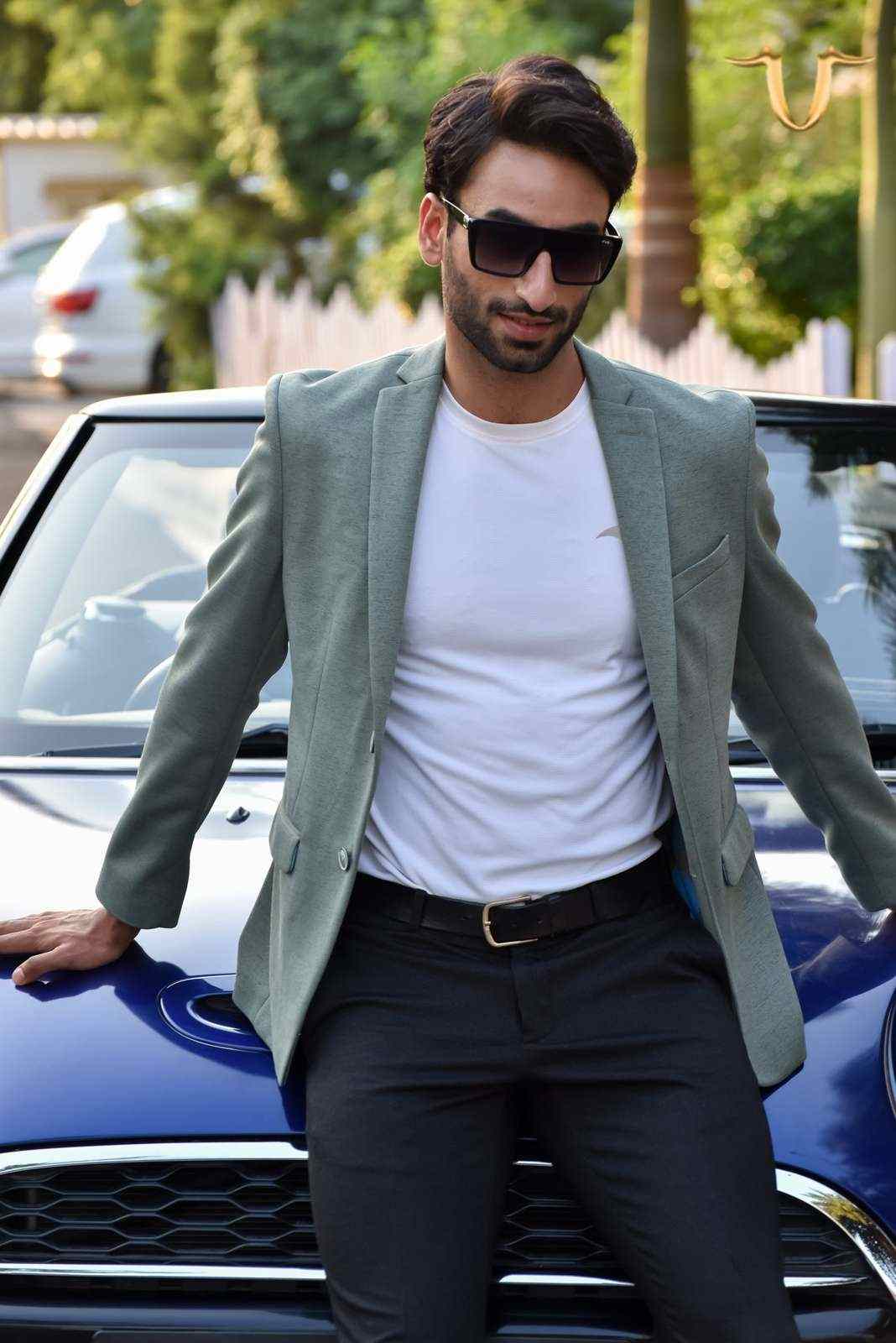 Green Twill Knitted Blazer house-of-united
