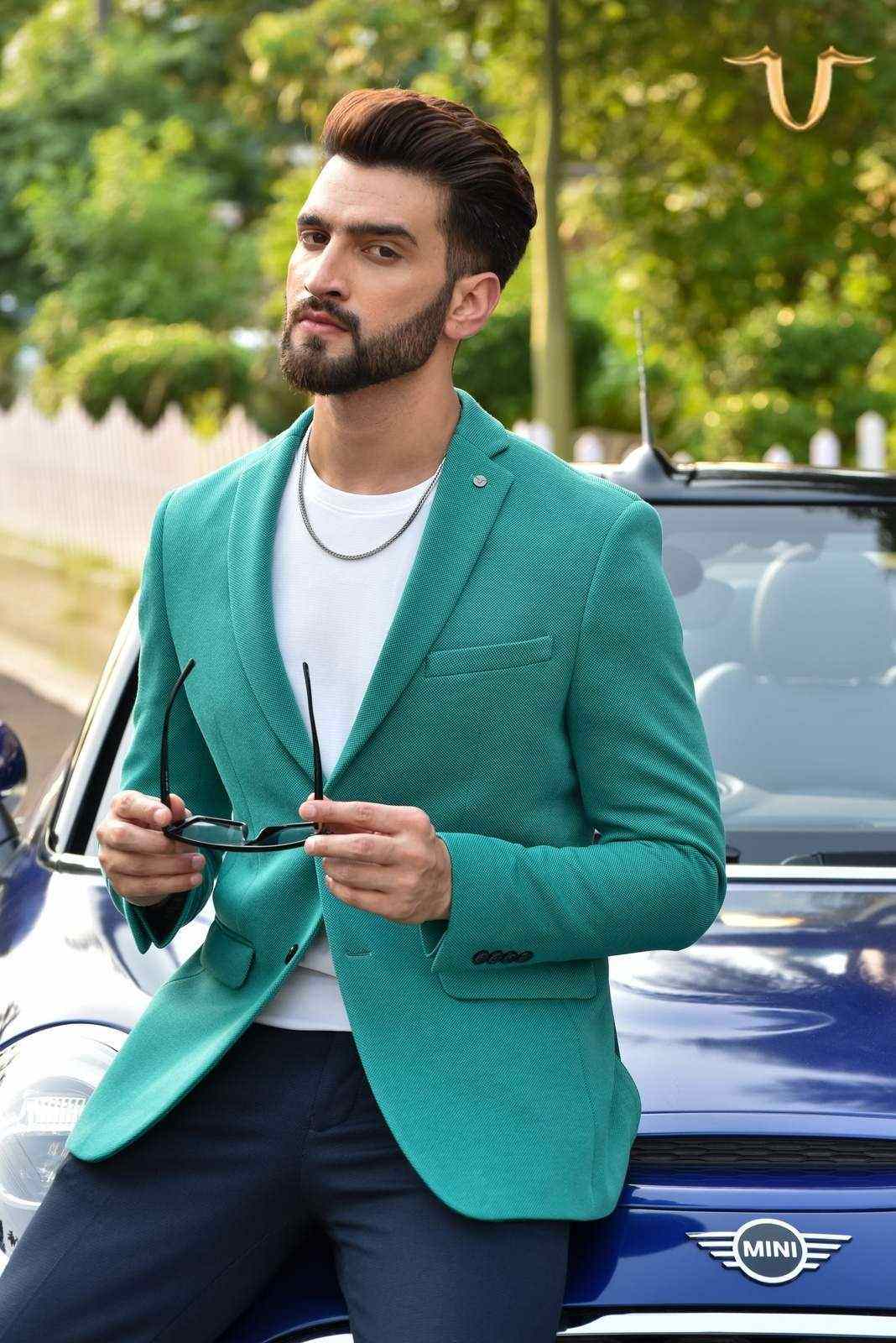 Green Twill Knitted Blazer house-of-united