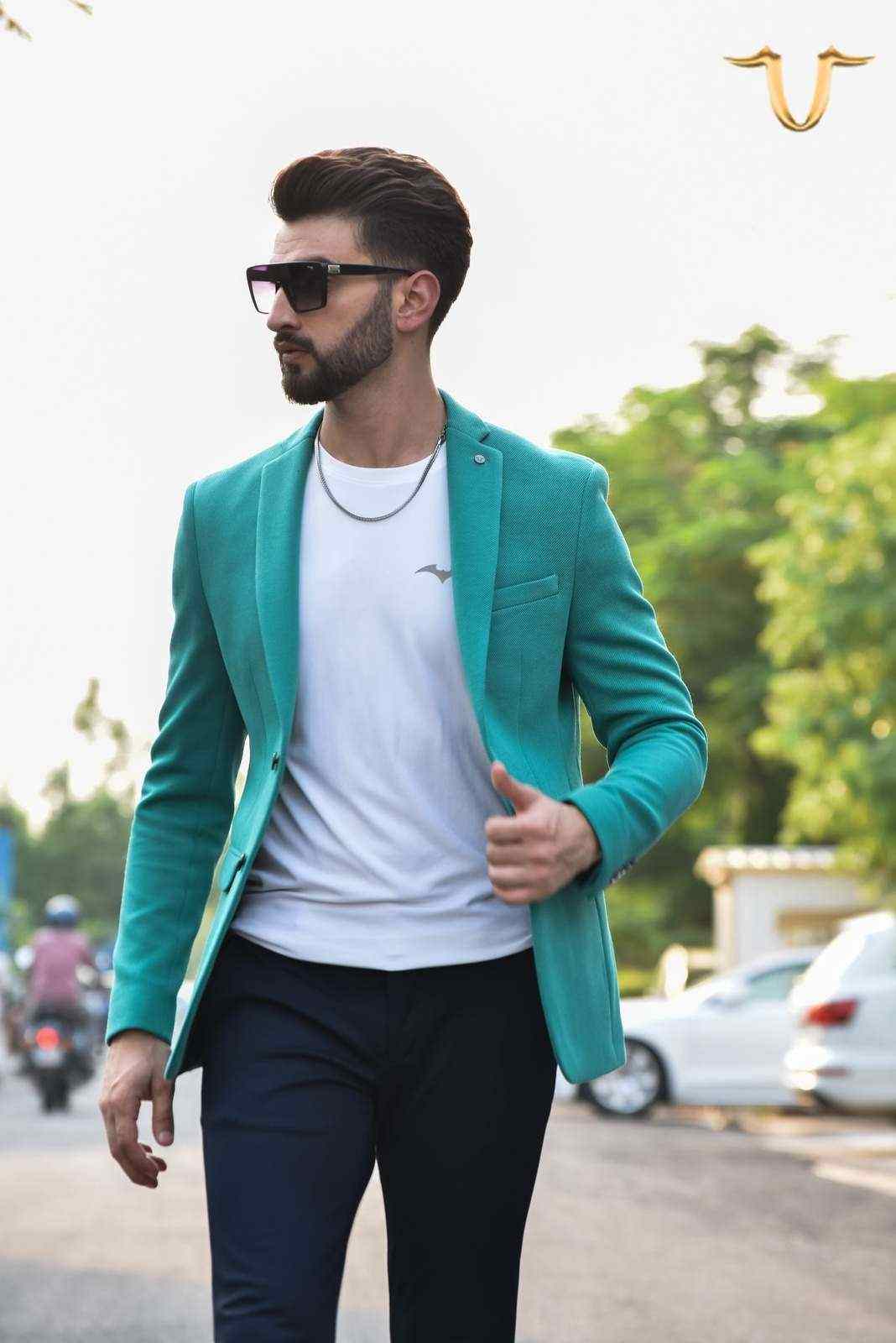 Green Twill Knitted Blazer house-of-united