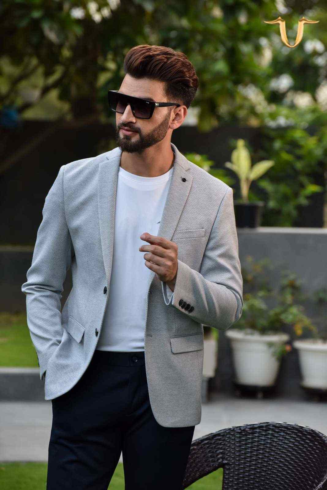 Grey Fine Stretch Knitted Blazer house-of-united