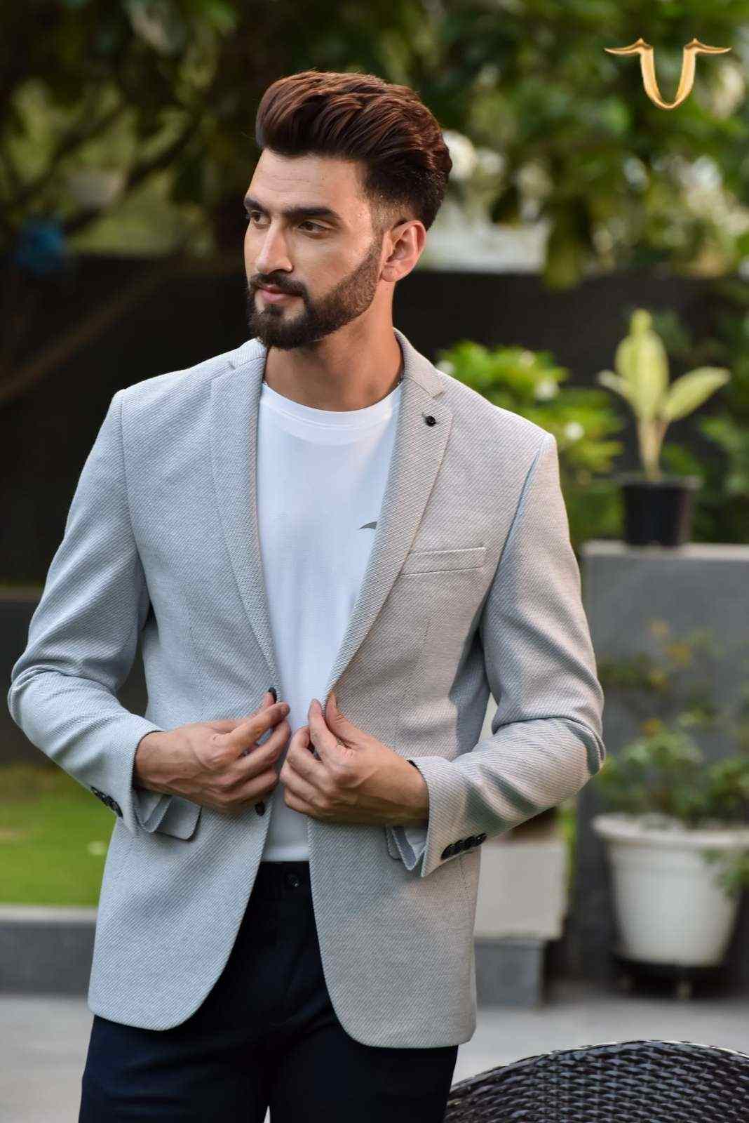 Grey Fine Stretch Knitted Blazer house-of-united