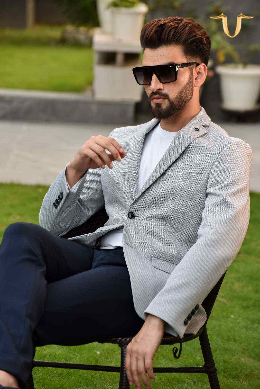 Grey Fine Stretch Knitted Blazer house-of-united