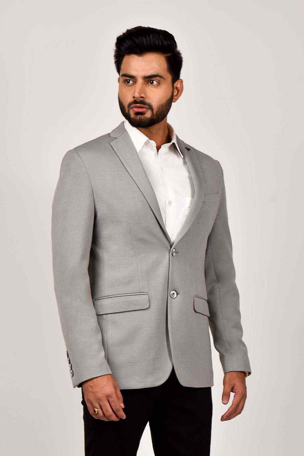 Grey Knitted Blazer for Casual Event house-of-united