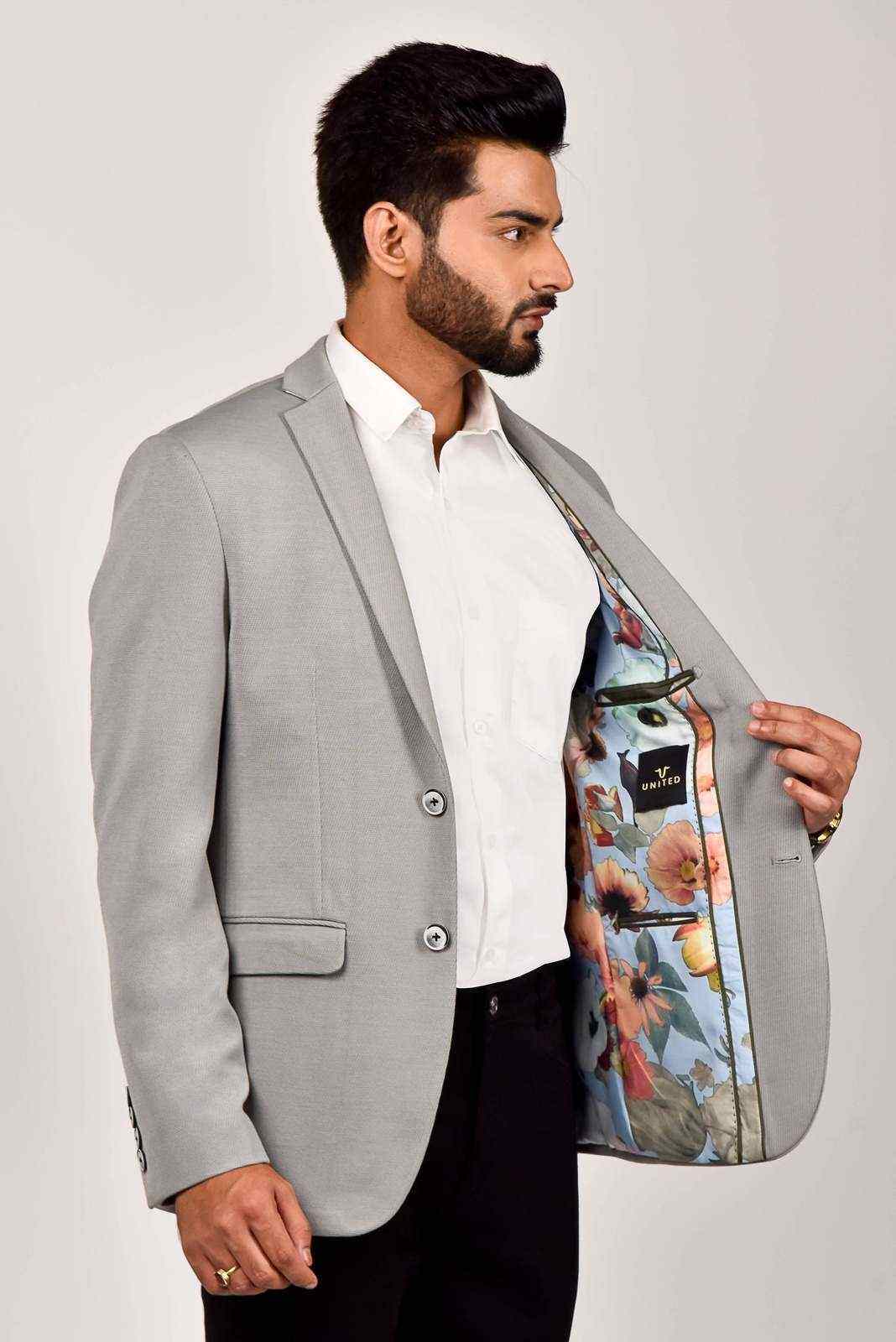 Grey Knitted Blazer for Casual Event house-of-united