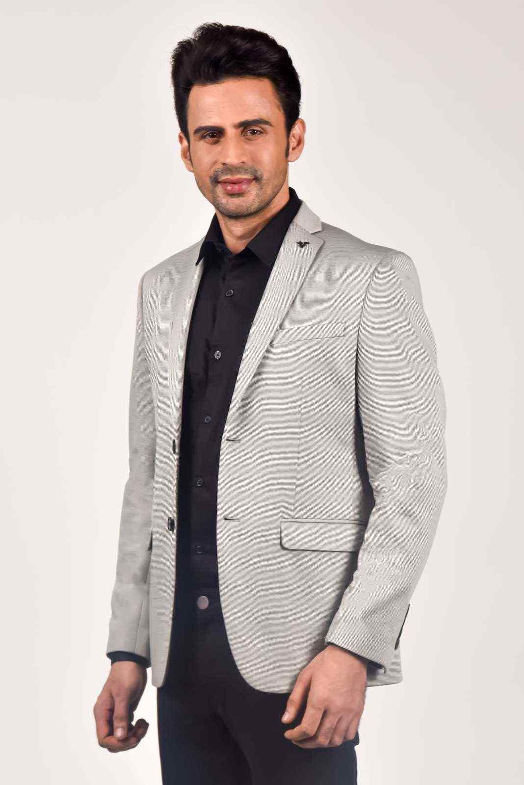 Grey Knitted Blazer for Casual Parties house-of-united