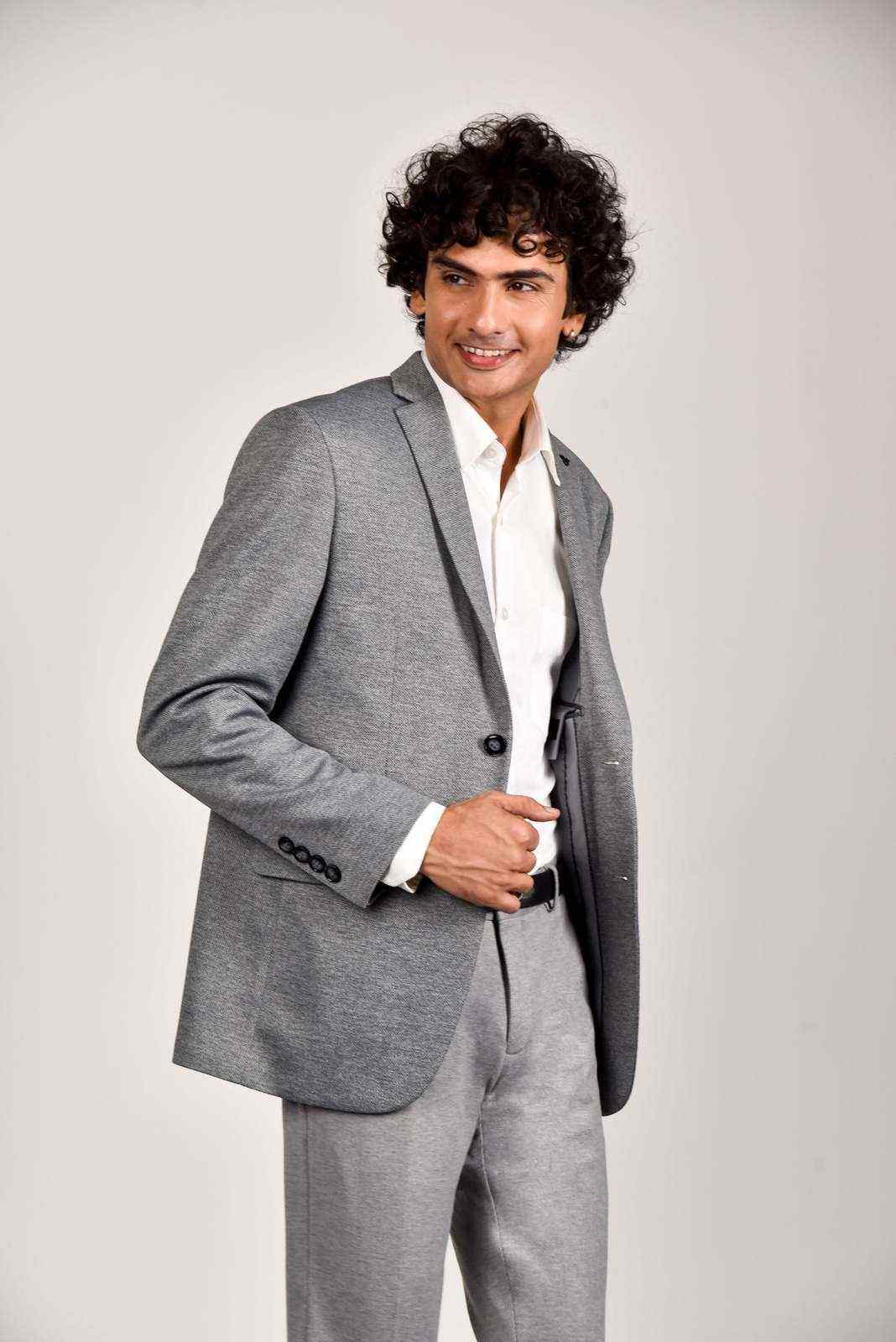 Grey Knitted Blazer for Office house-of-united