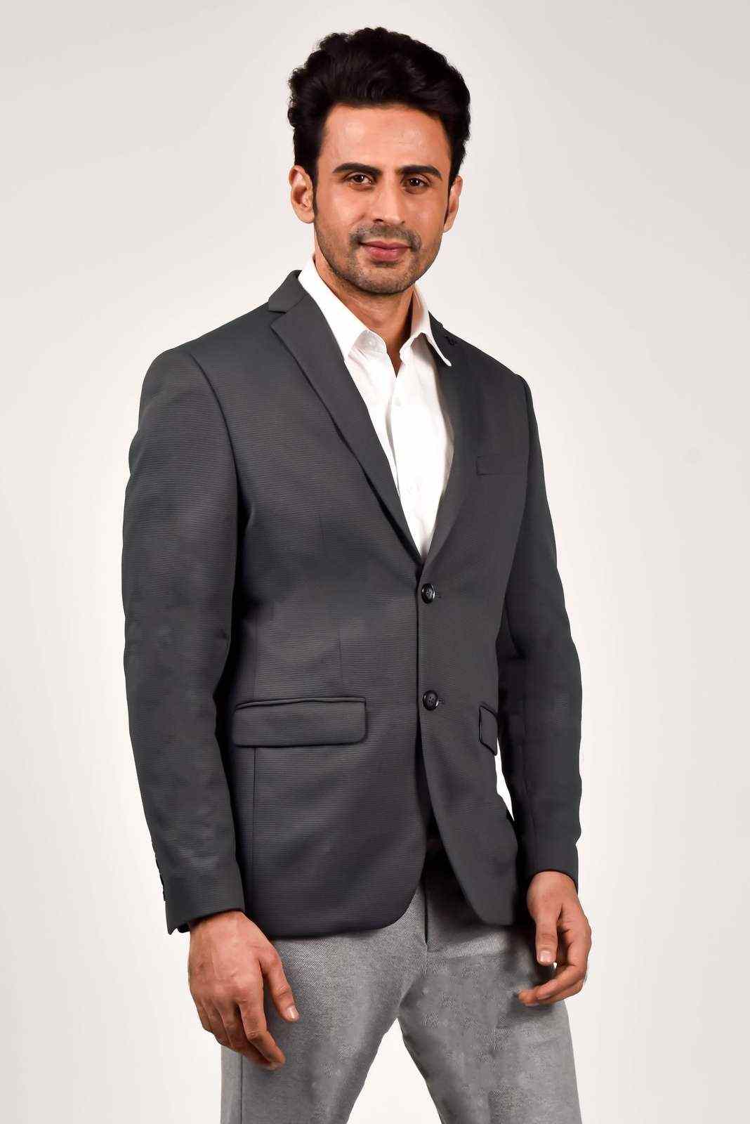 Grey Knitted Blazer for Office Party house-of-united