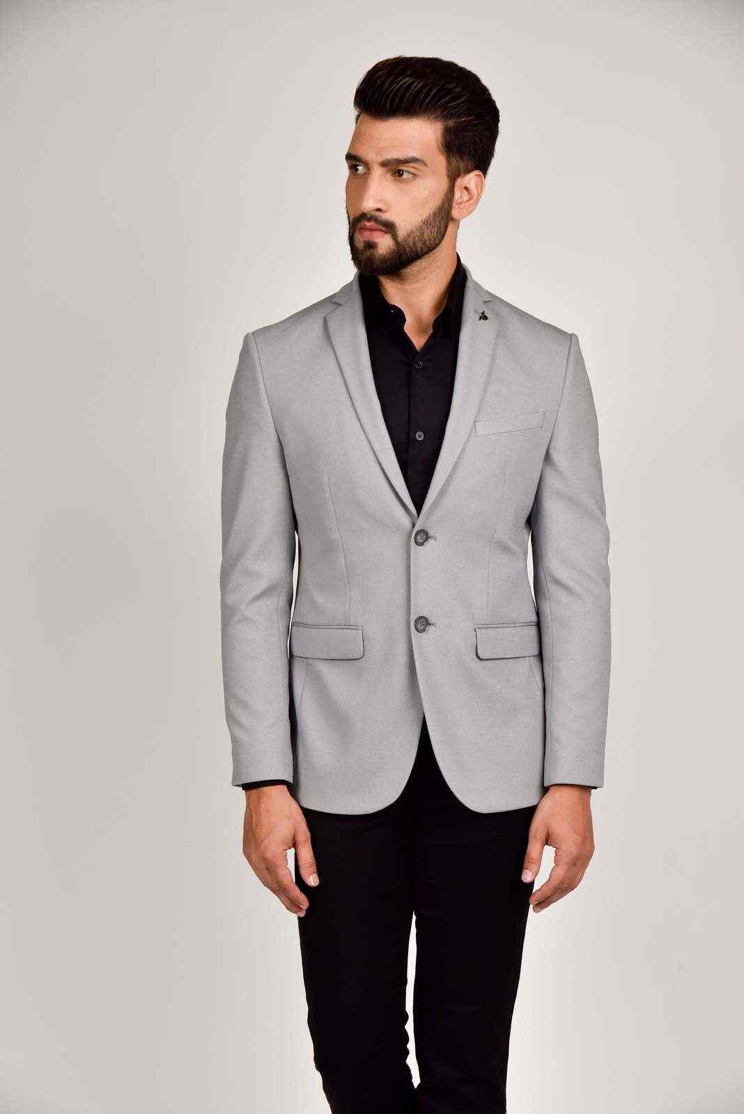 Grey Knitted Dobby Blazer house-of-united