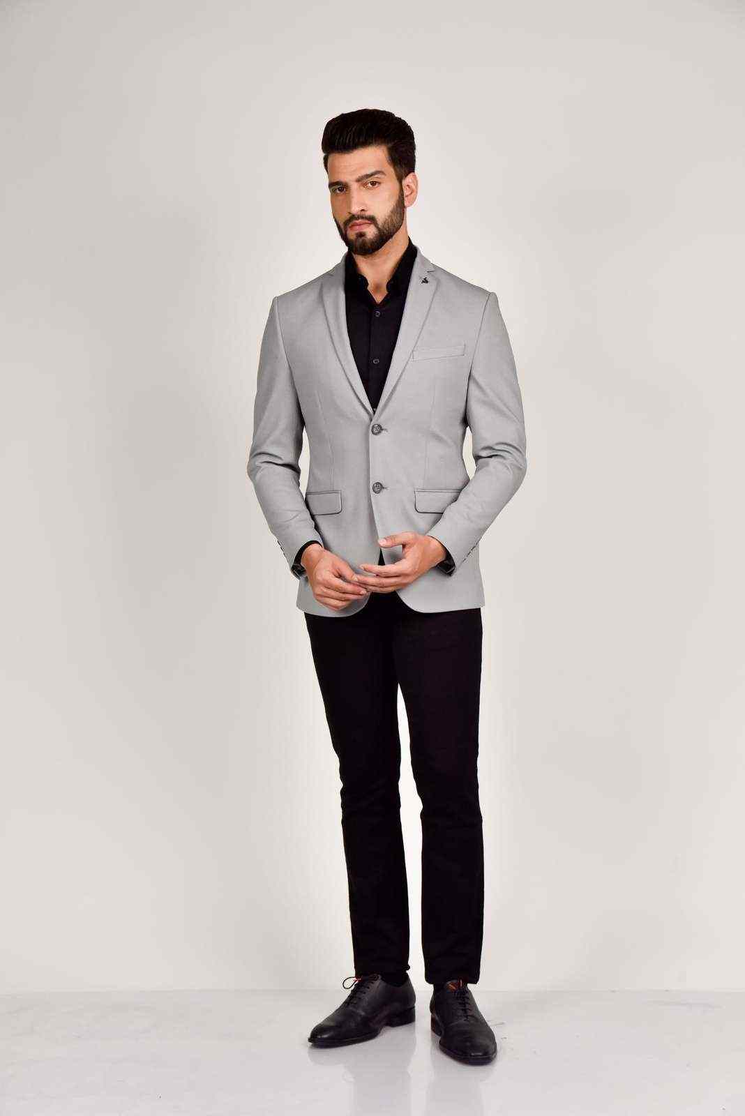 Grey Knitted Dobby Blazer house-of-united