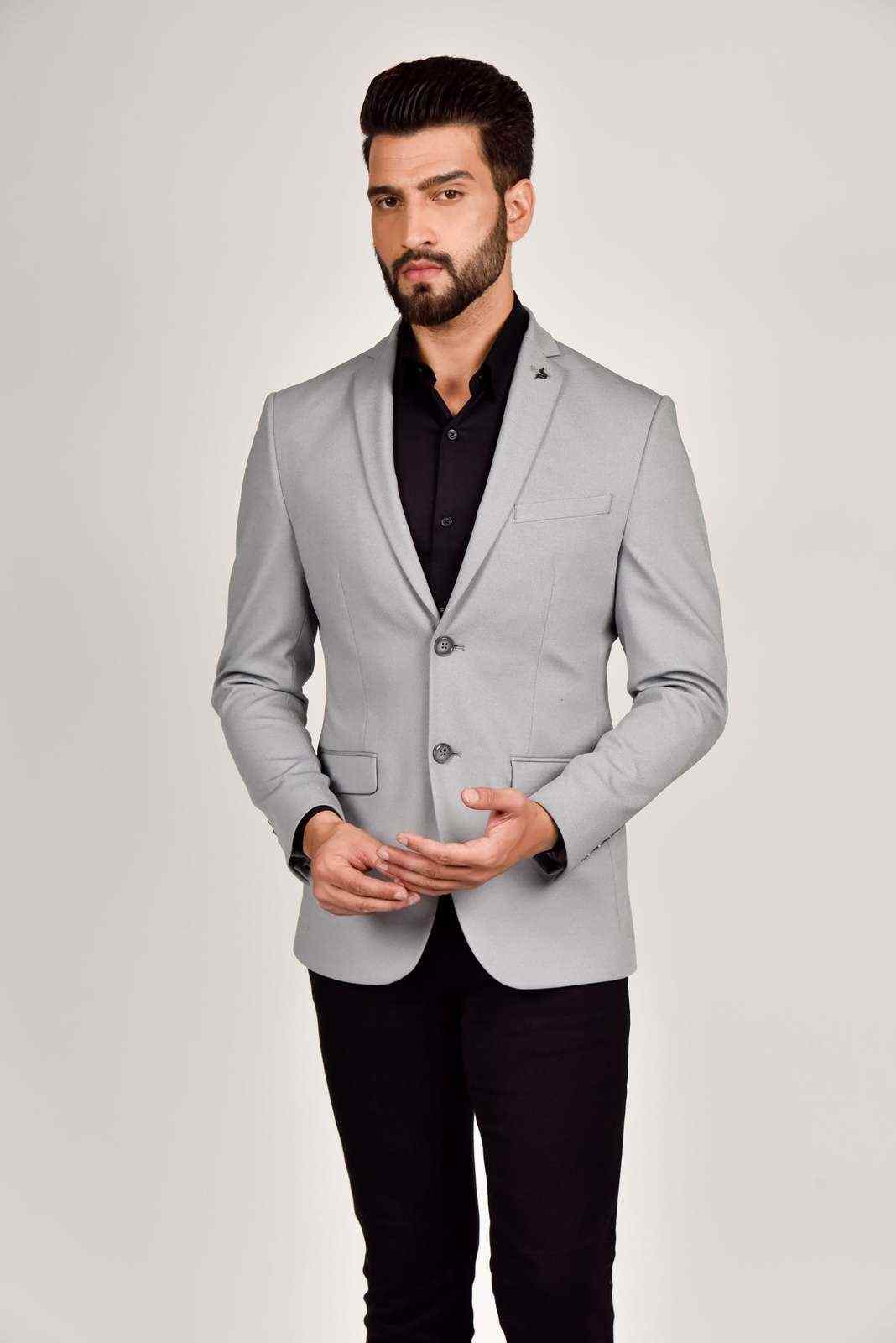 Grey Knitted Dobby Blazer house-of-united
