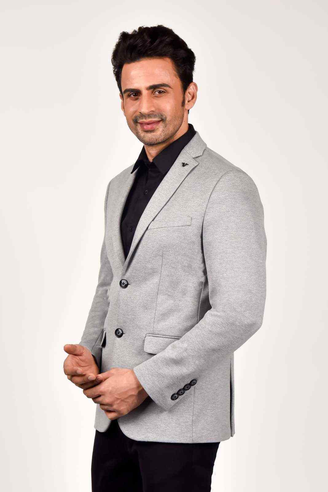 Grey Knitted Evening Blazer house-of-united