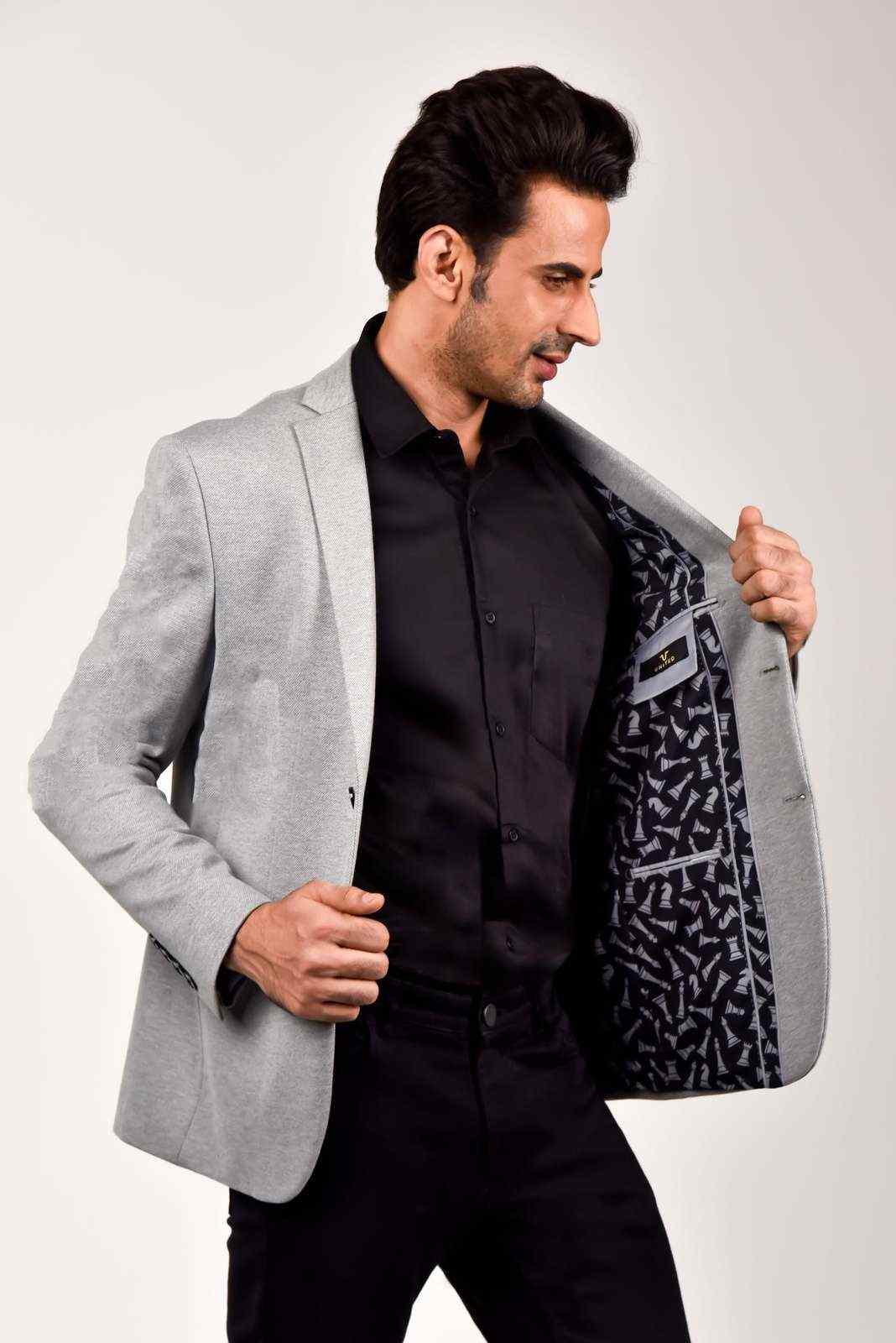 Grey Knitted Evening Blazer house-of-united