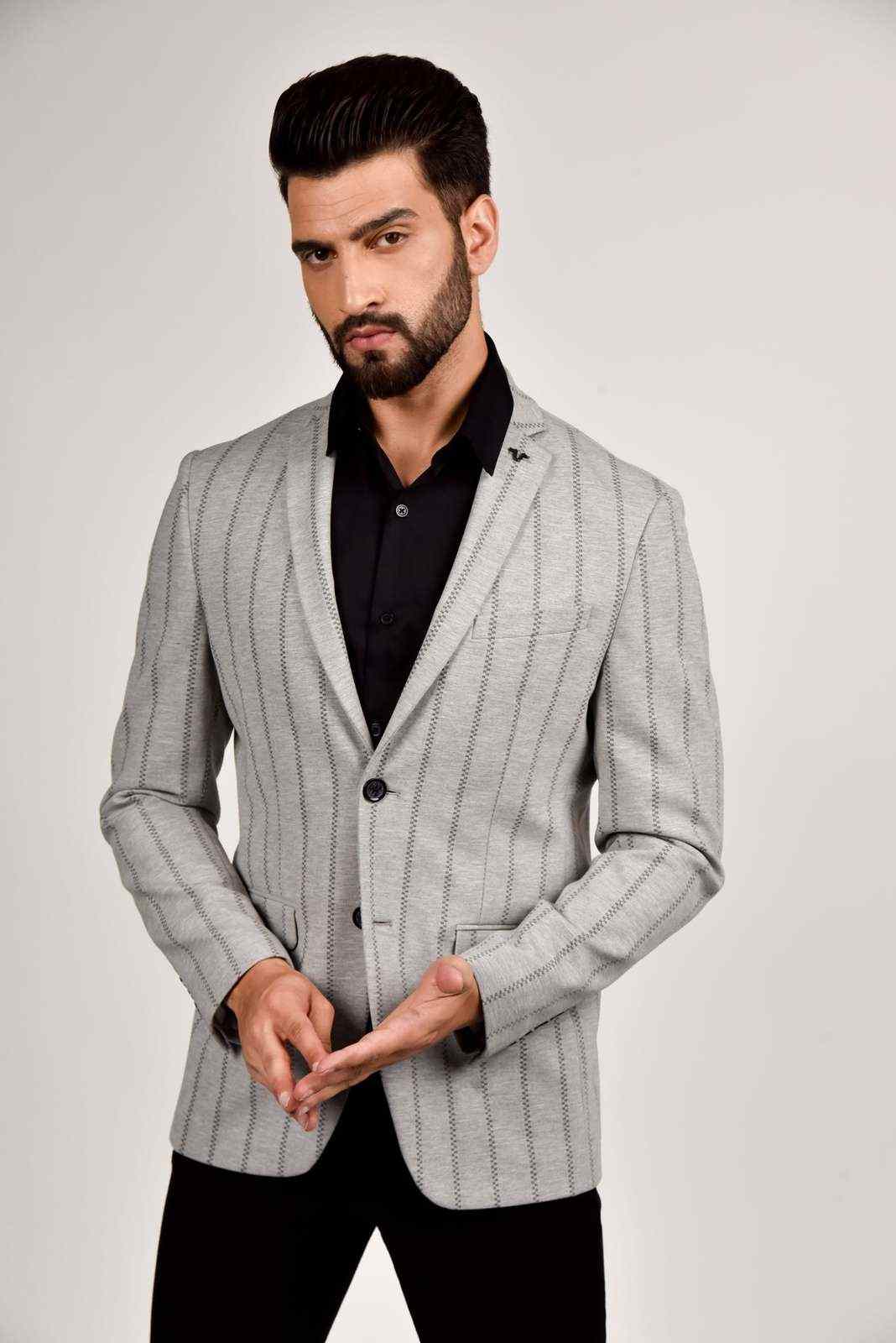 Grey Knitted Evening Party Blazer house-of-united