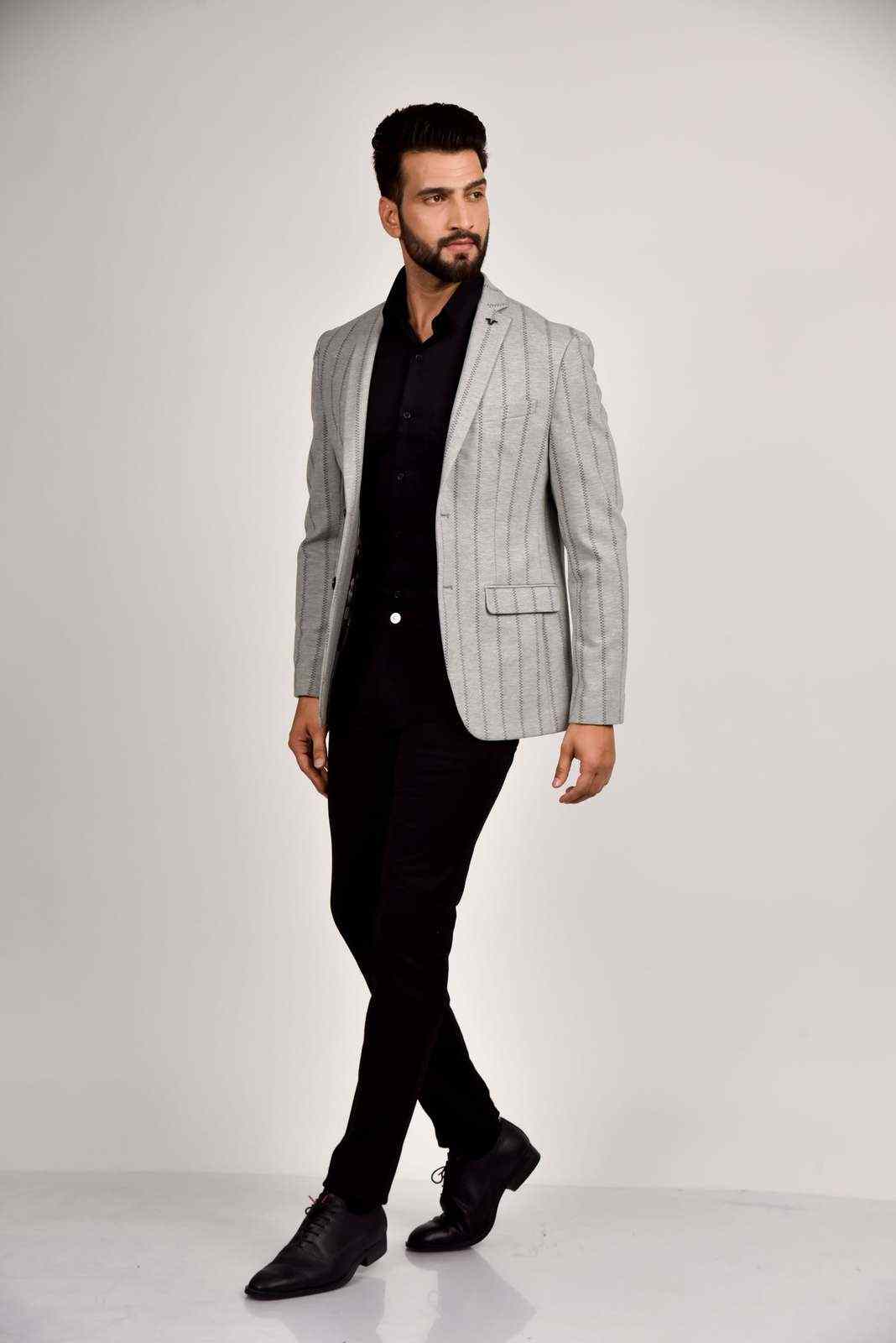 Grey Knitted Evening Party Blazer house-of-united