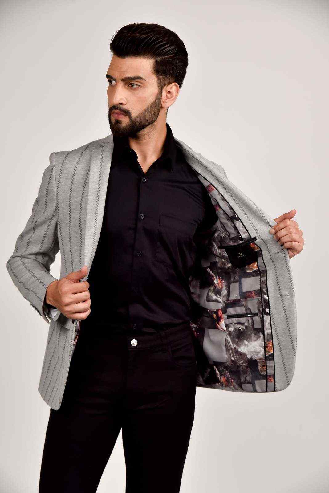 Grey Knitted Evening Party Blazer house-of-united
