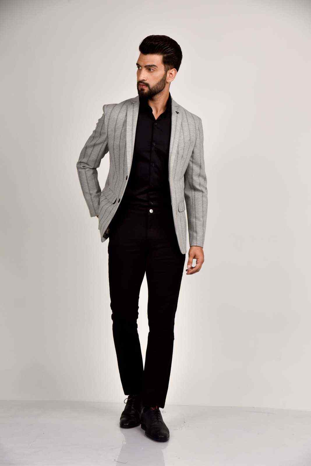 Grey Knitted Evening Party Blazer house-of-united
