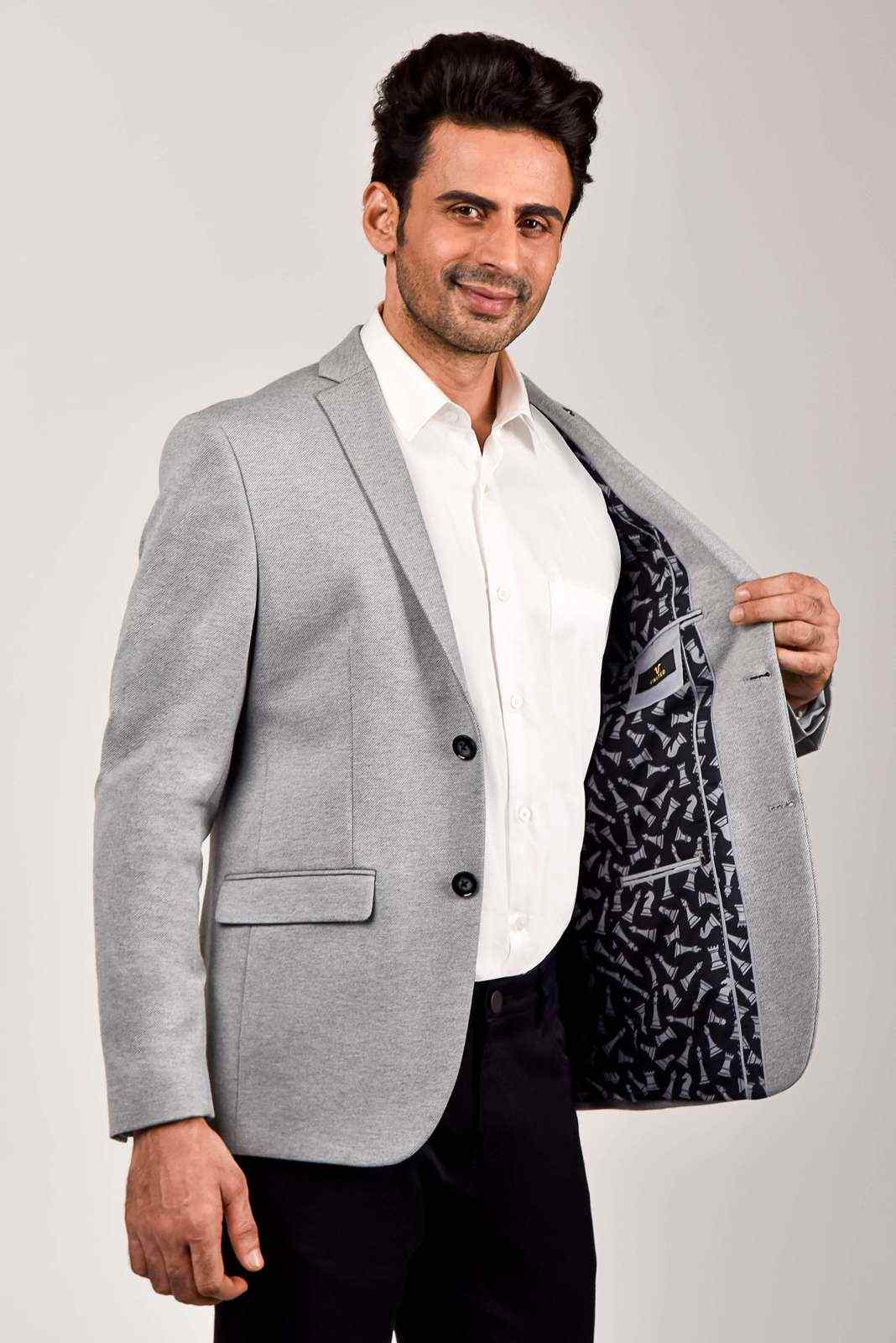 Grey Knitted Stretchable Blazer house-of-united