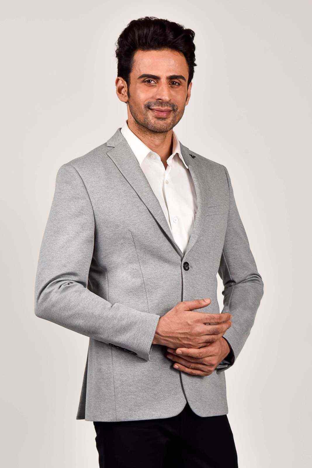 Grey Knitted Stretchable Blazer house-of-united