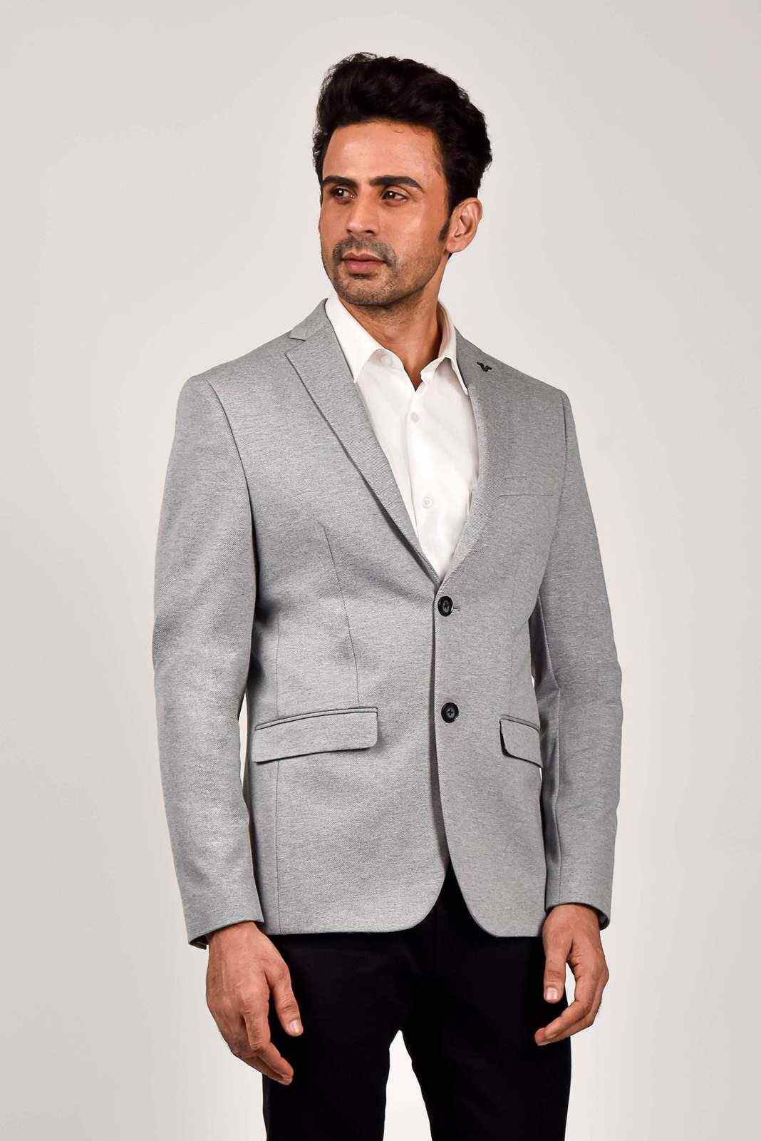 Grey Knitted Stretchable Blazer house-of-united