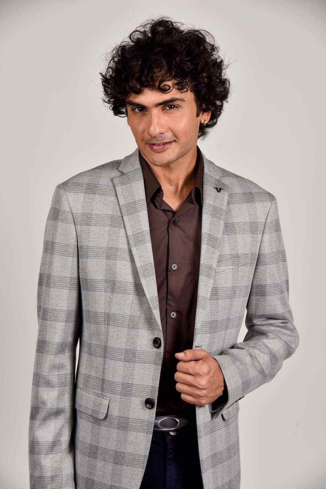 Grey Knitted Woven Blazer house-of-united