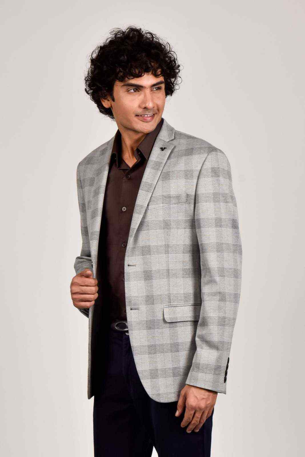 Grey Knitted Woven Blazer house-of-united
