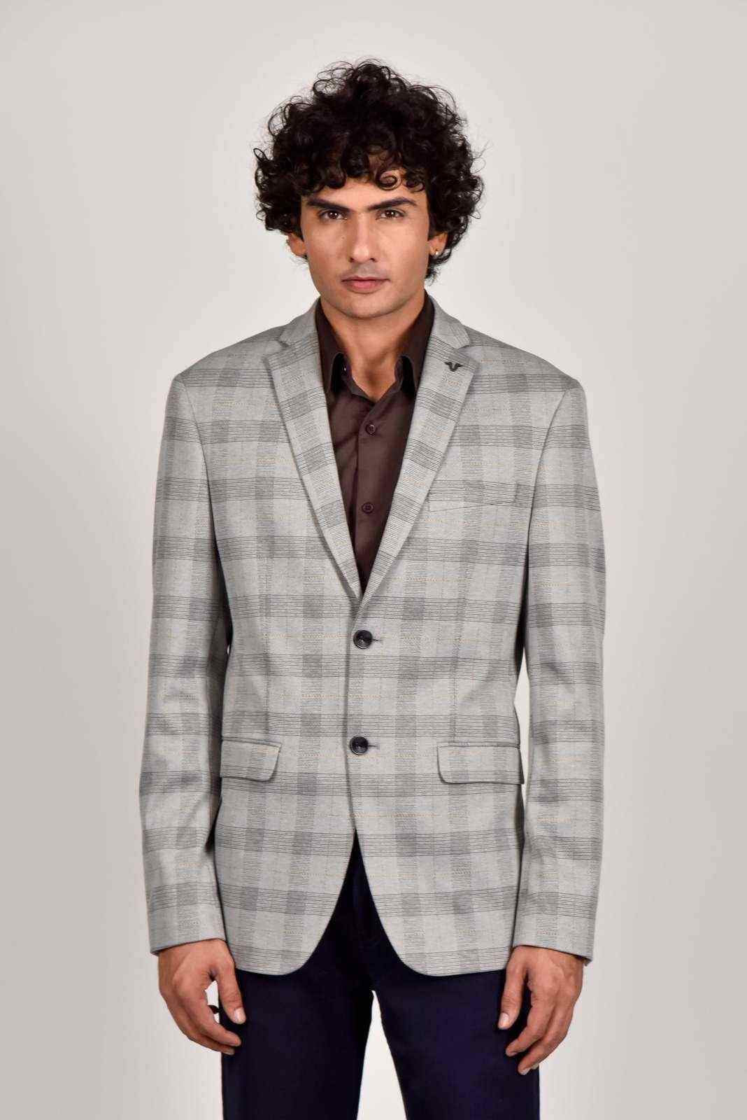 Grey Knitted Woven Blazer house-of-united