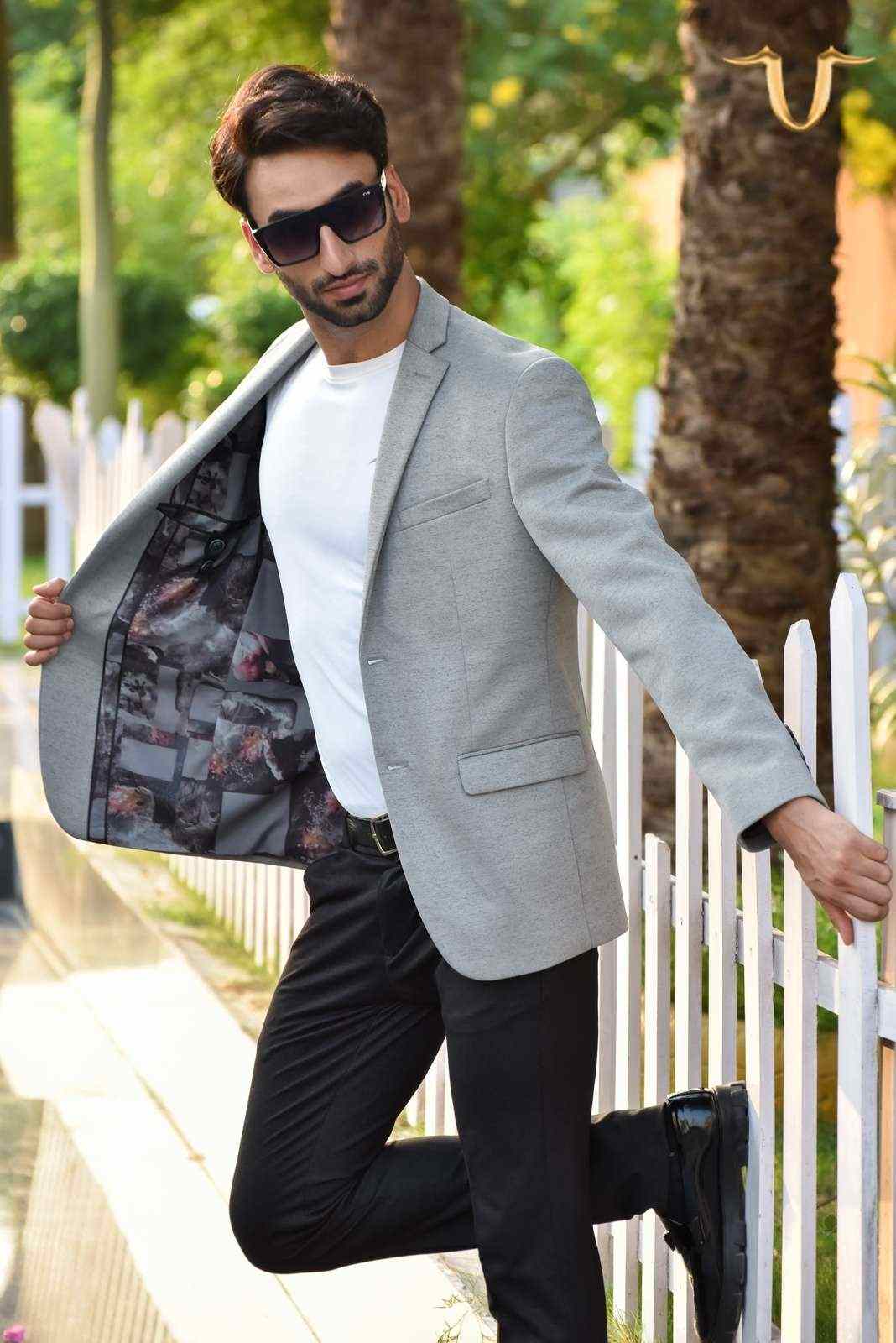 Grey Stretch Knitted Blazer house-of-united